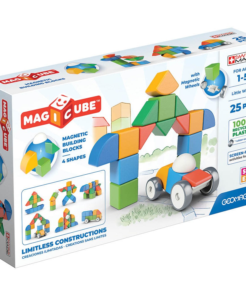 Geomag Magicube Little World 25 Pieces Magnetic Building Blocks with Magnetic Wheels For Ages 1-5 Years