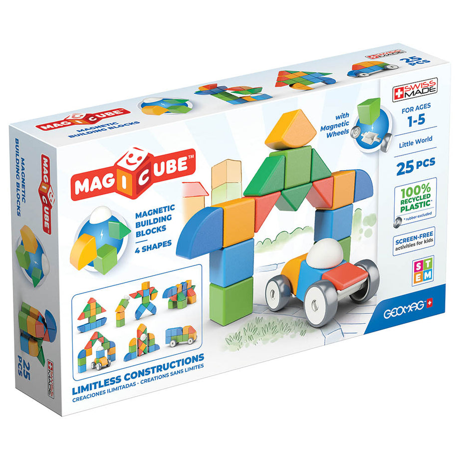 Geomag Magicube Little World 25 Pieces Magnetic Building Blocks with Magnetic Wheels For Ages 1-5 Years