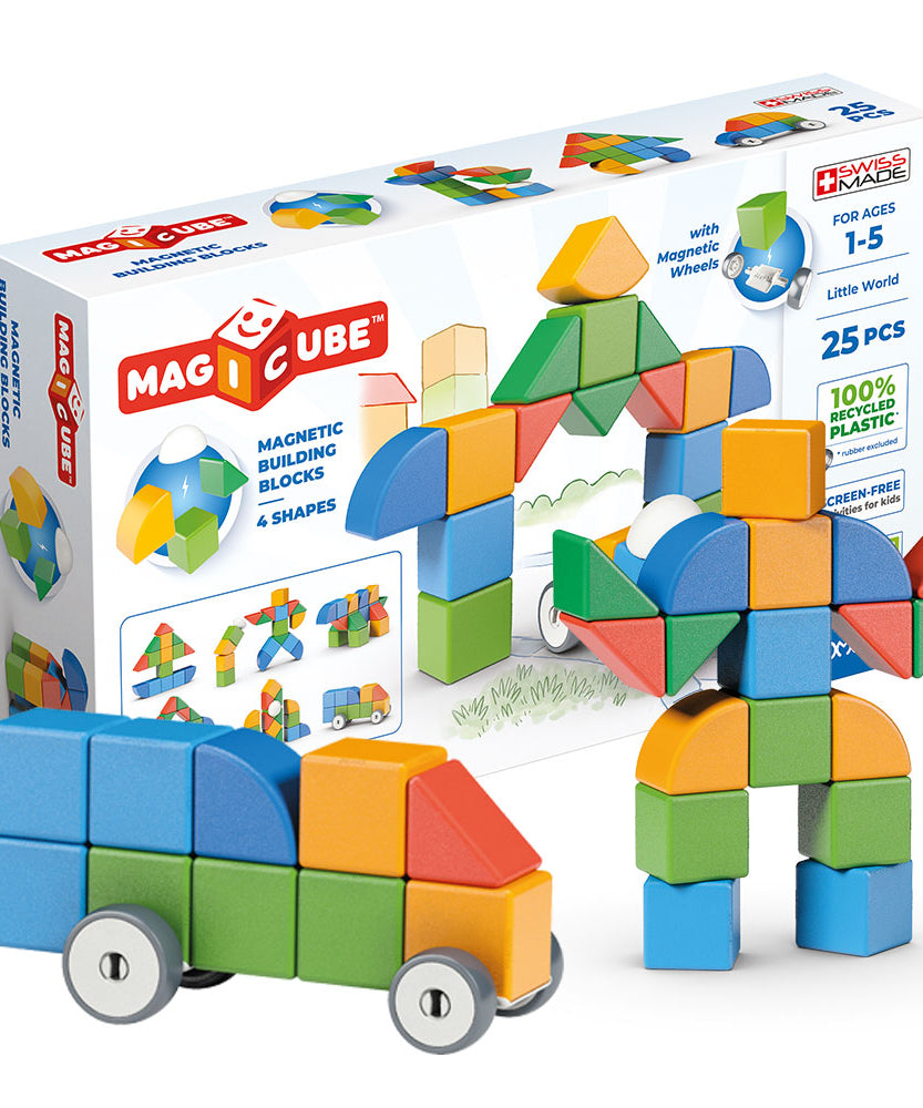 Geomag Magicube Little World 25 Pieces Magnetic Building Blocks with Magnetic Wheels For Ages 1-5 Years