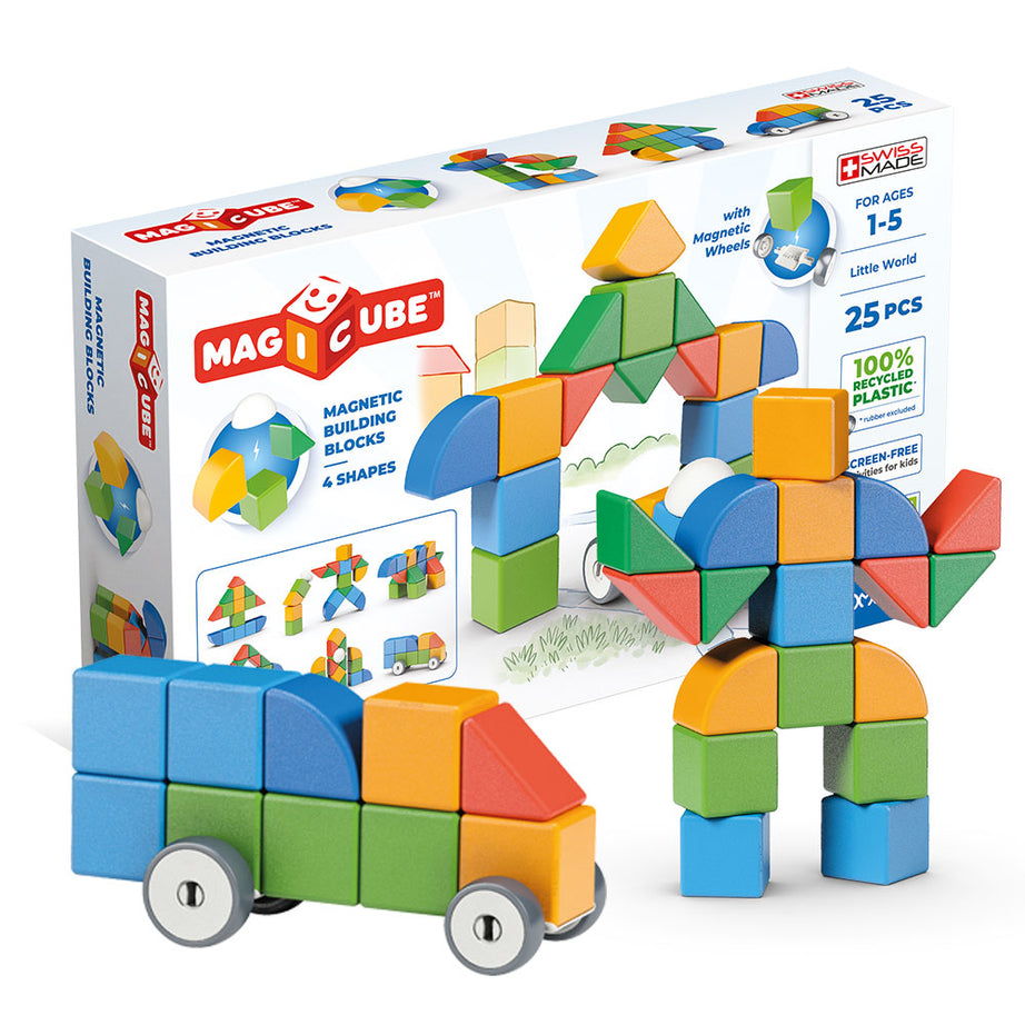 Geomag Magicube Little World 25 Pieces Magnetic Building Blocks with Magnetic Wheels For Ages 1-5 Years