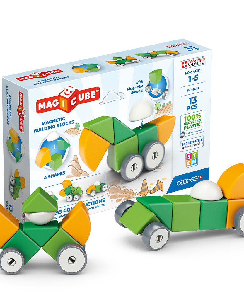 Geomag Magicube 13 Pieces Magnetic Building Blocks with Magnetic Wheels For Ages 1-5 Years - MINIMEE KIDS