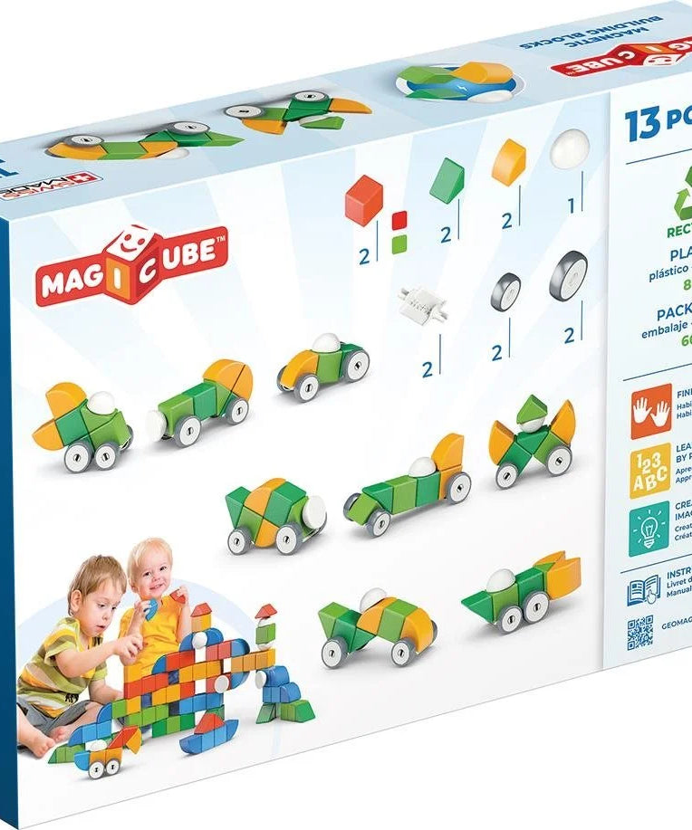 Geomag Magicube 13 Pieces Magnetic Building Blocks with Magnetic Wheels For Ages 1-5 Years - MINIMEE KIDS