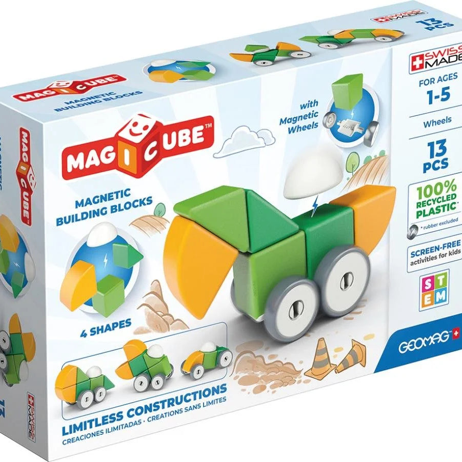 Geomag Magicube 13 Pieces Magnetic Building Blocks with Magnetic Wheels For Ages 1-5 Years