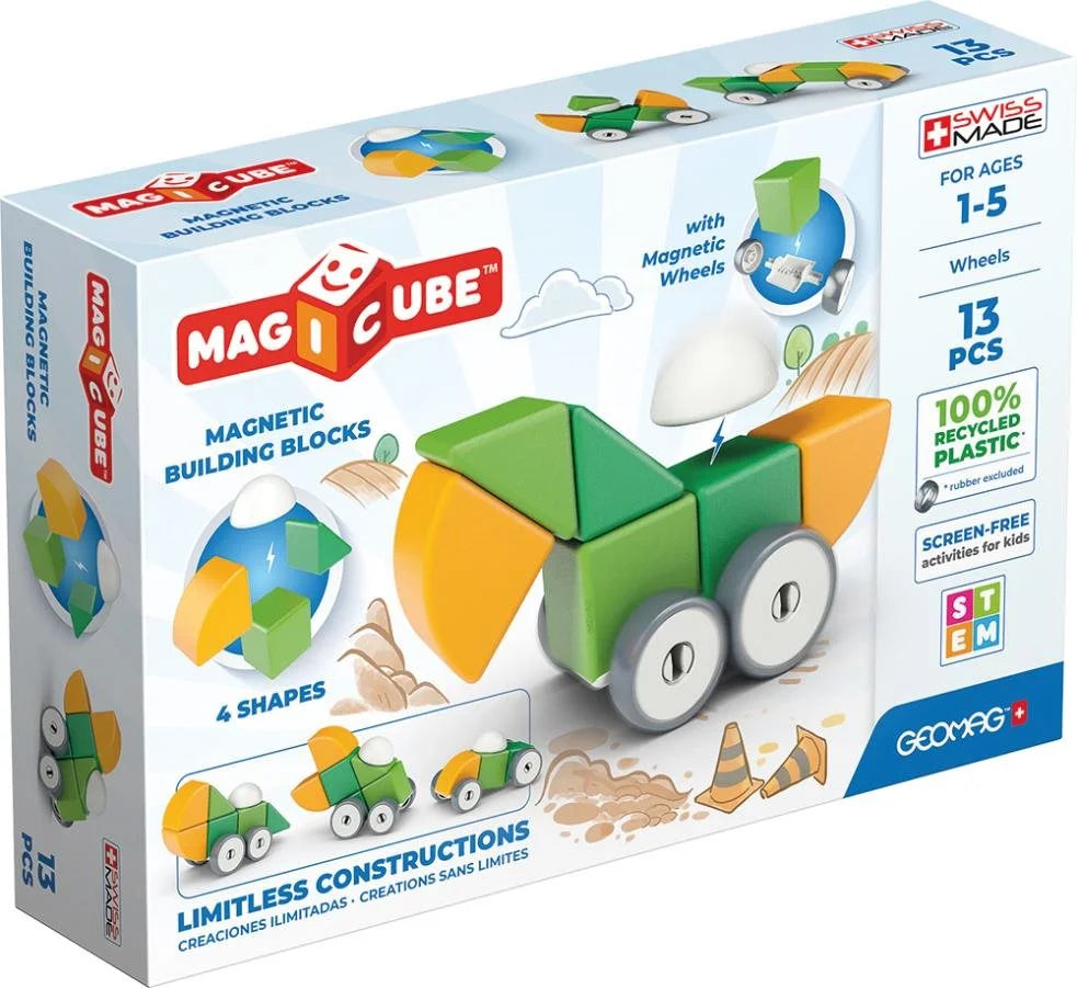 Geomag Magicube 13 Pieces Magnetic Building Blocks with Magnetic Wheels For Ages 1-5 Years