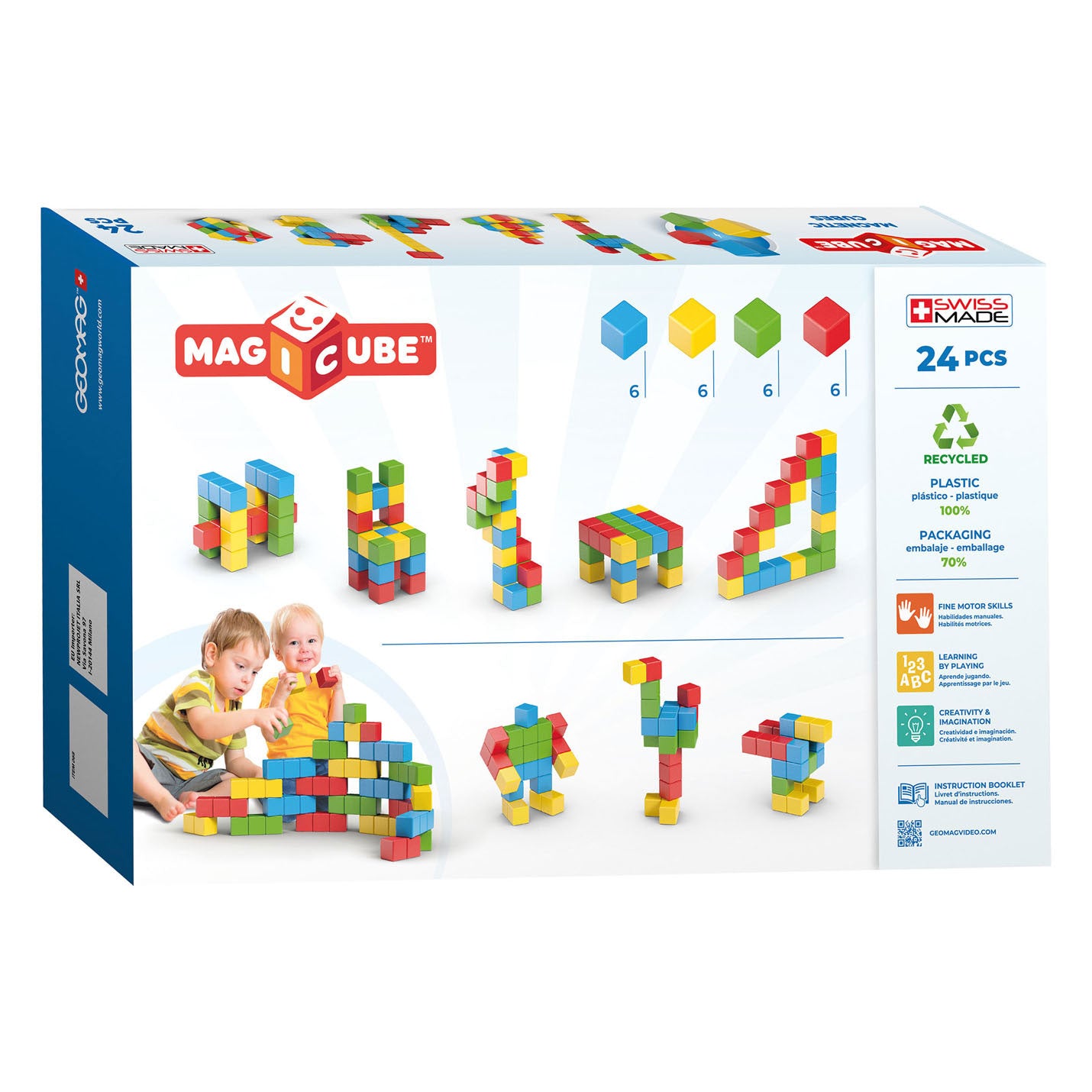 Geomag Magicube Magnetic Cubes - 24 Pcs Building Blocks for Ages 1-5 Years