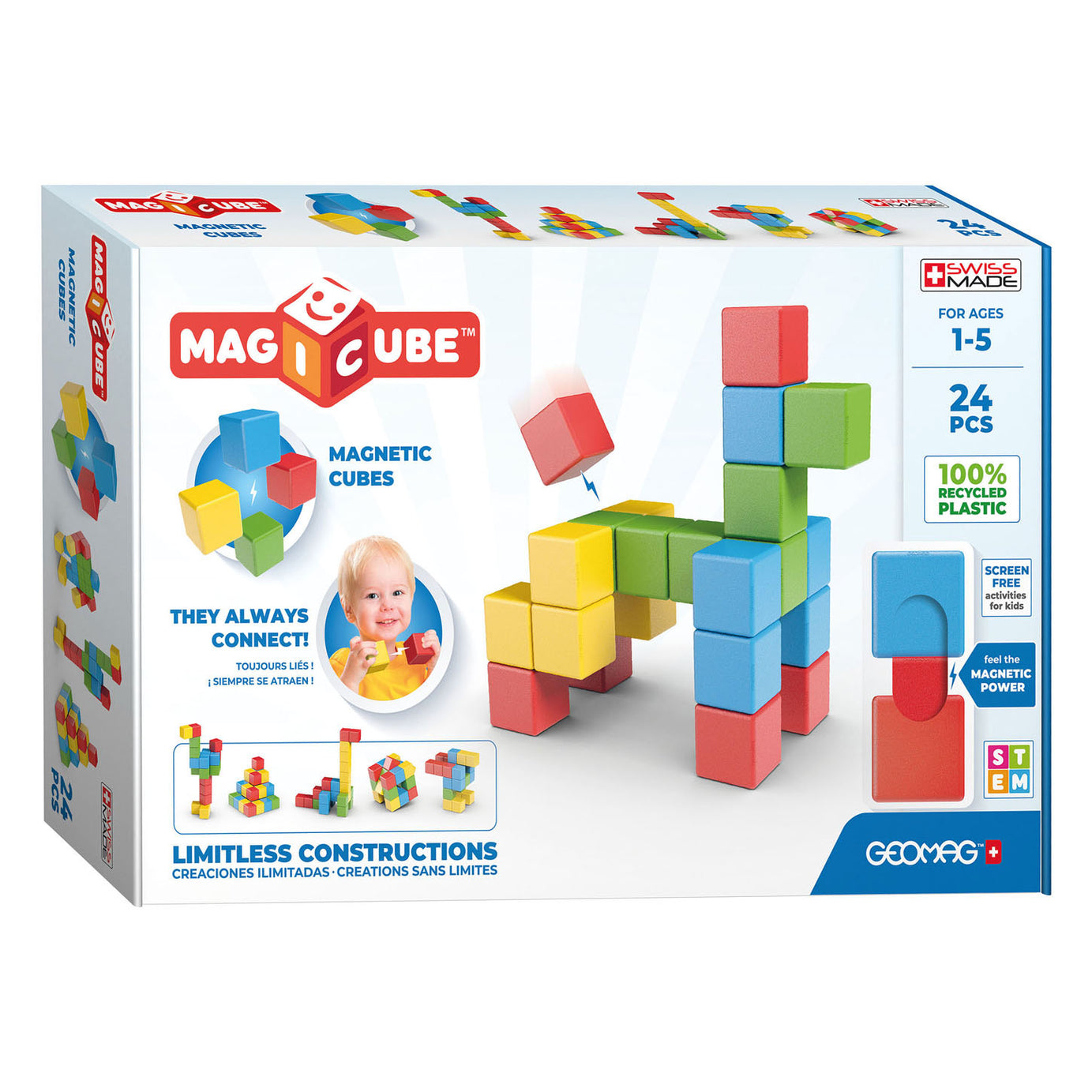 Geomag Magicube Magnetic Cubes - 24 Pcs Building Blocks for Ages 1-5 Years