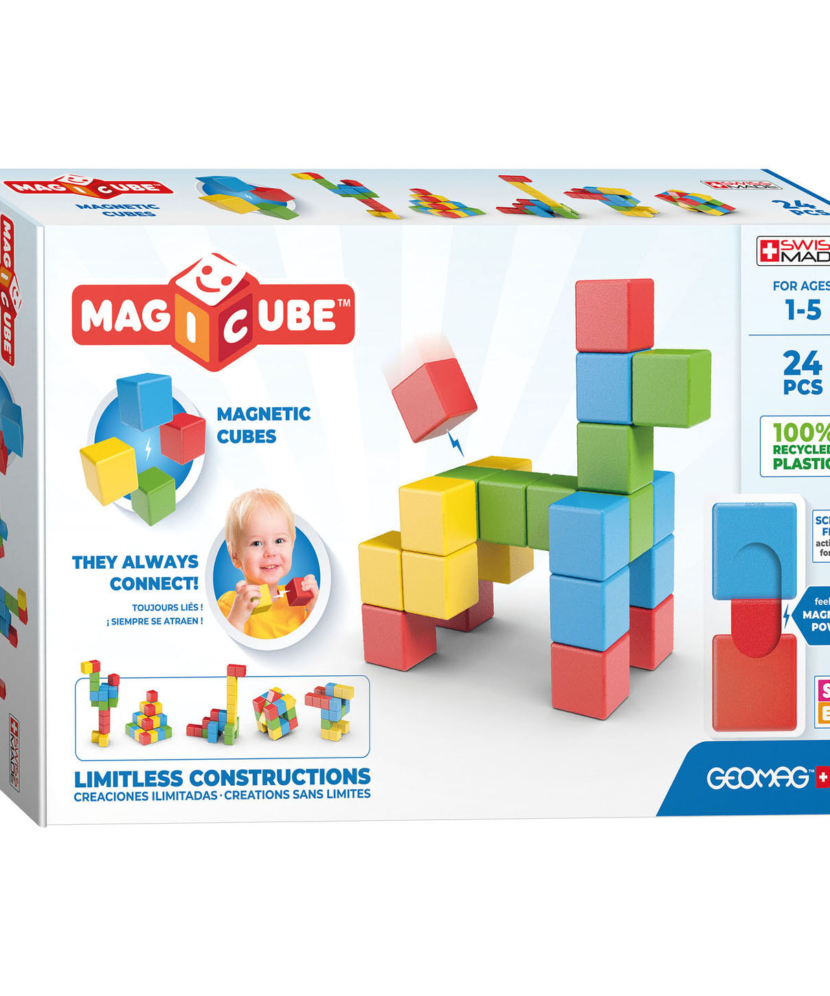 Geomag Magicube Magnetic Cubes - 24 Pcs Building Blocks for Ages 1-5 Years