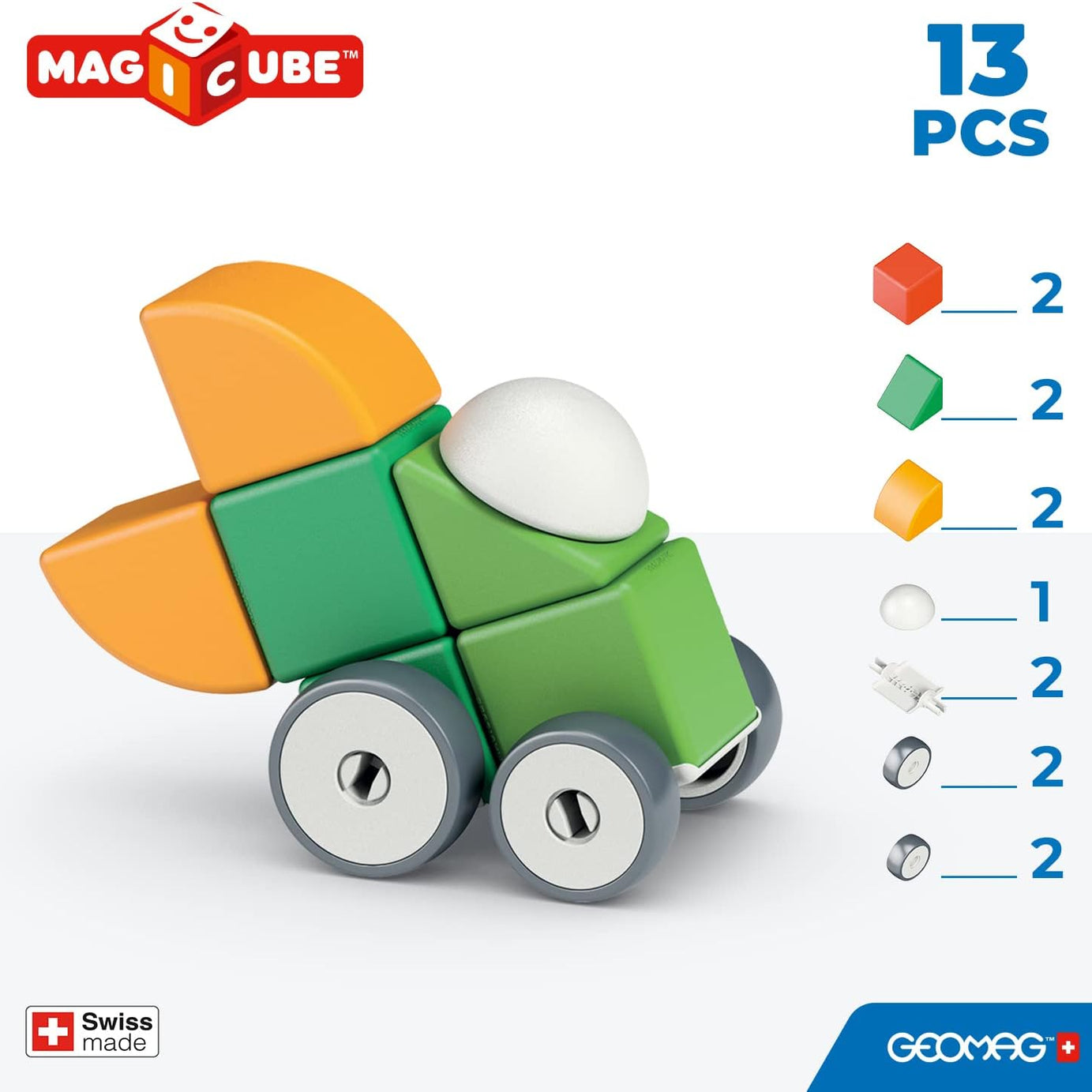 Geomag Magicube 13 Pieces Magnetic Building Blocks with Magnetic Wheels For Ages 1-5 Years