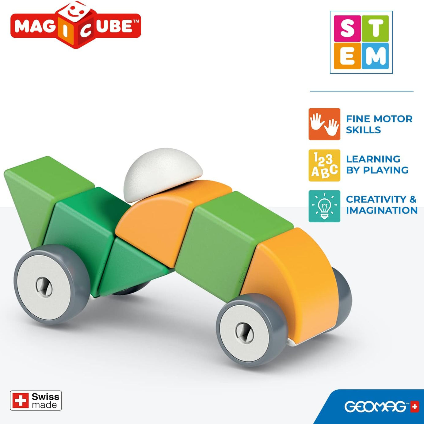Geomag Magicube 13 Pieces Magnetic Building Blocks with Magnetic Wheels For Ages 1-5 Years