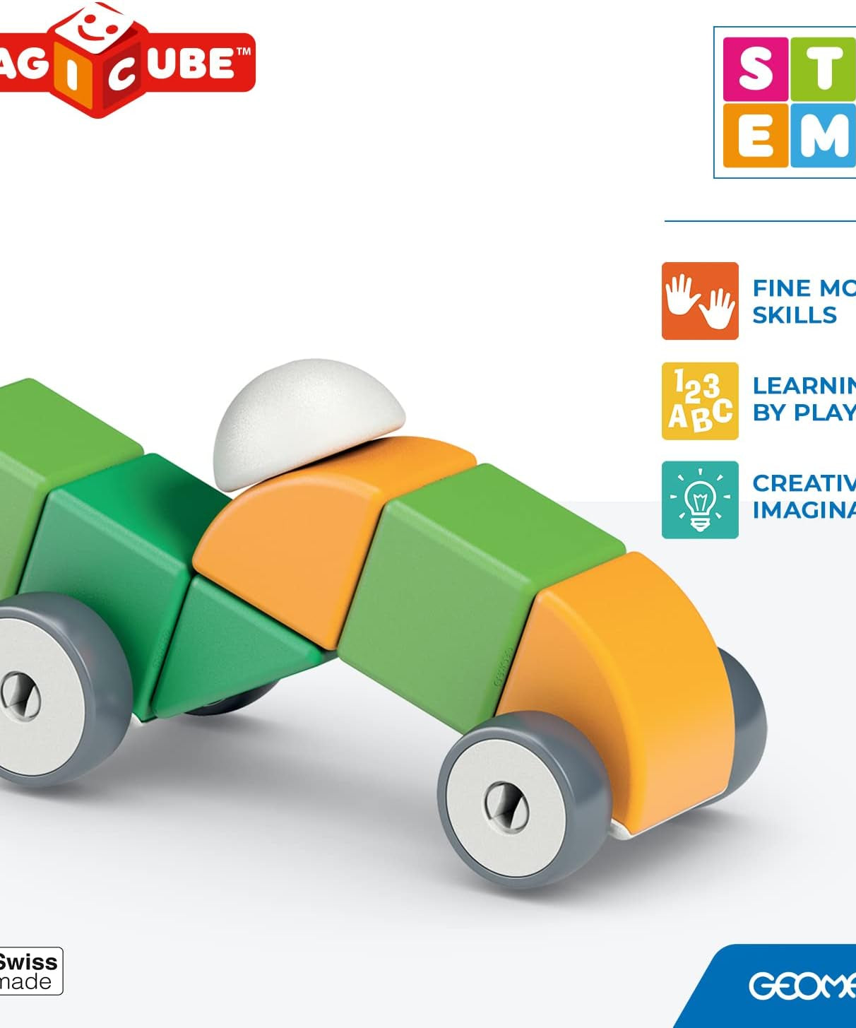 Geomag Magicube 13 Pieces Magnetic Building Blocks with Magnetic Wheels For Ages 1-5 Years - MINIMEE KIDS