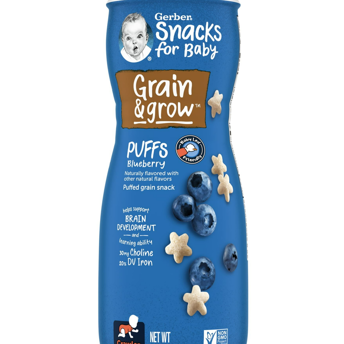 Gerber Grain & Grow Blueberry Puffs – Whole Grain Baby Snack with Iron, Vitamin E & Zinc – No Artificial Flavors – 8+ Months – 42g (1.48 oz)