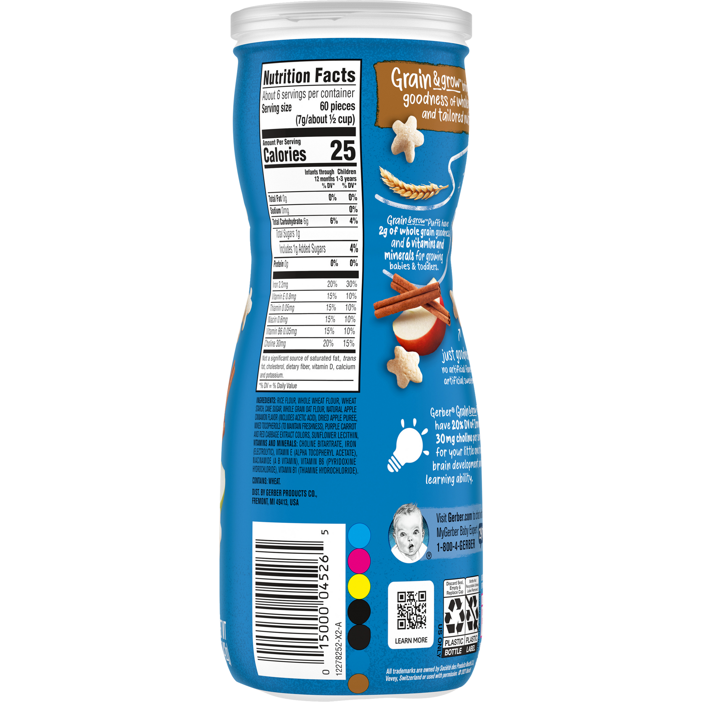 Gerber Grain & Grow Apple Cinnamon Puffs Baby Cereal Snack for Crawlers 8+ Months – Whole Grains, Iron, Vitamin E – Non-GMO Baby Snack – 42g