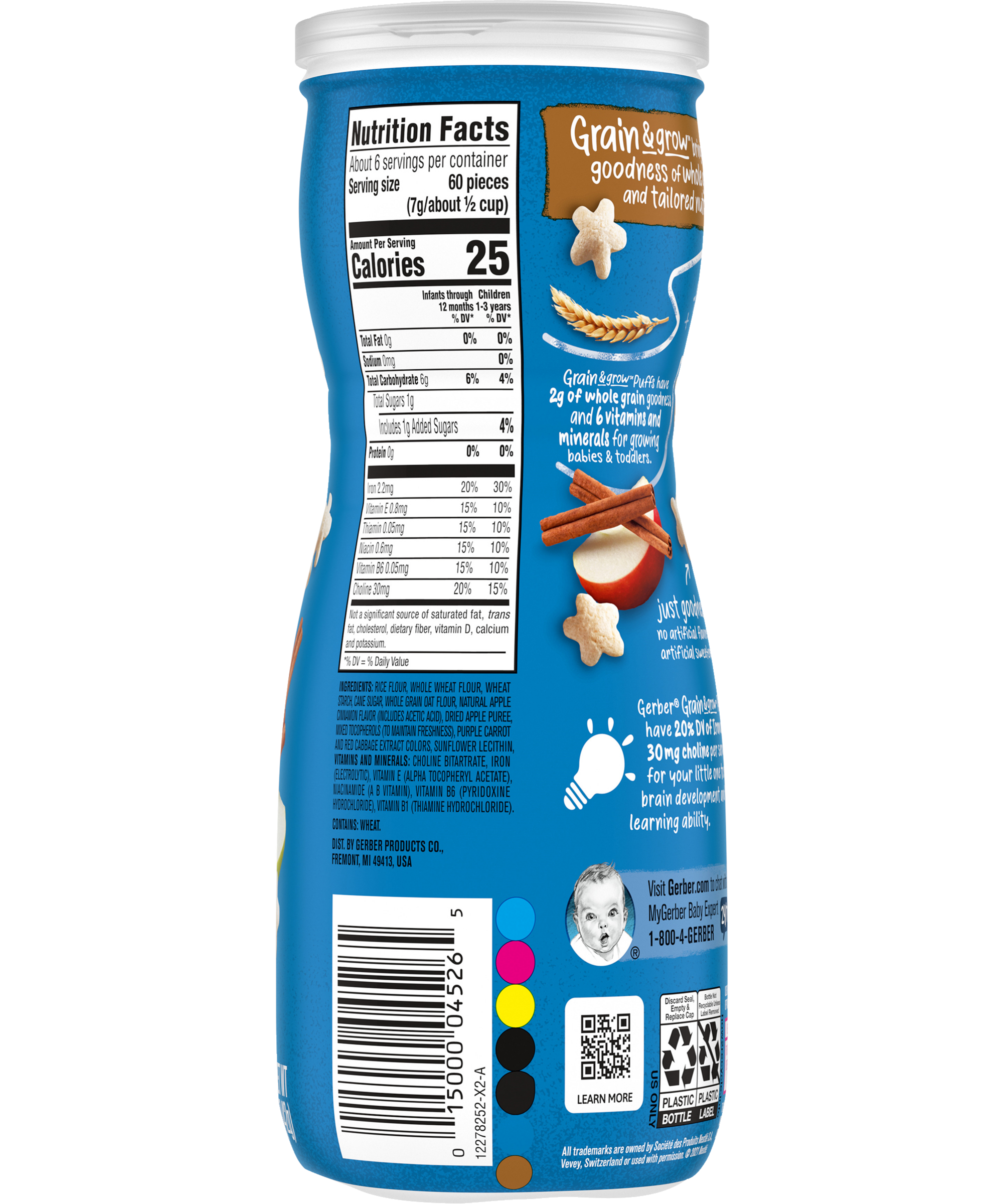 Gerber Grain & Grow Apple Cinnamon Puffs Baby Cereal Snack for Crawlers 8+ Months – Whole Grains, Iron, Vitamin E – Non-GMO Baby Snack – 42g - MINIMEE KIDS