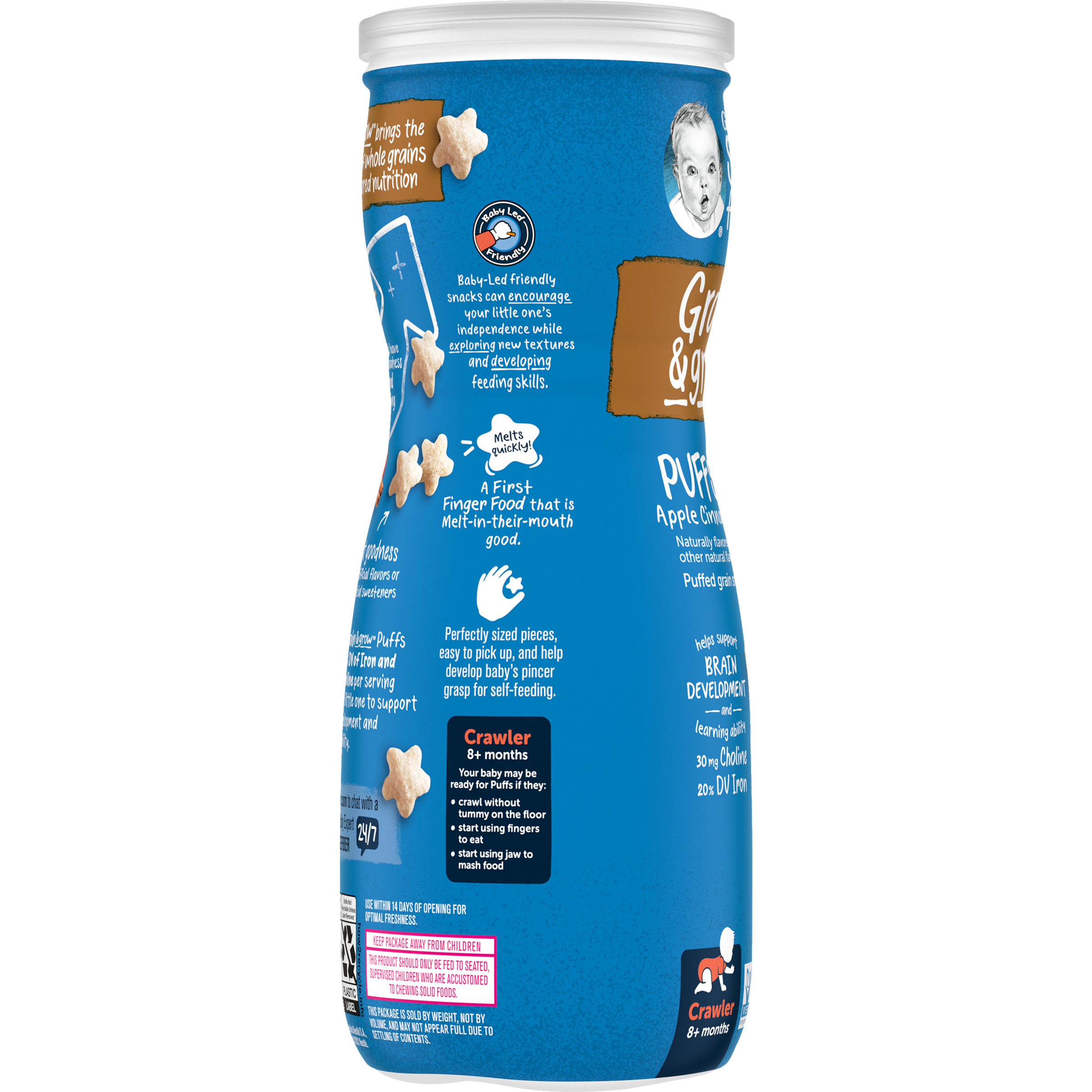 Gerber Grain & Grow Apple Cinnamon Puffs Baby Cereal Snack for Crawlers 8+ Months – Whole Grains, Iron, Vitamin E – Non-GMO Baby Snack – 42g