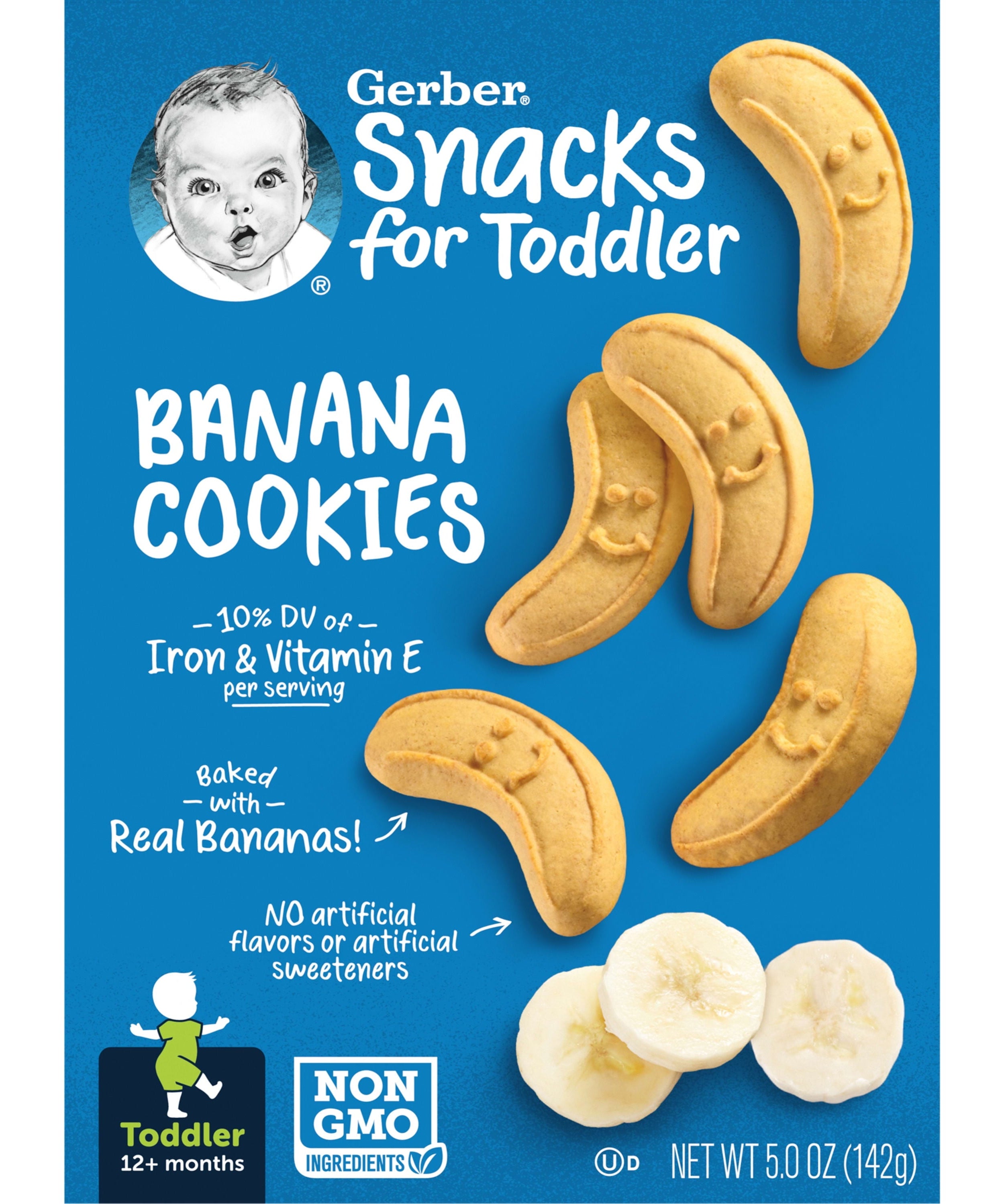 Gerber Banana Cookies – Soft Baked Toddler Snacks for 12+ Months – Made with Real Bananas, Iron & Vitamin E – No Artificial Flavors or Colors – 142g