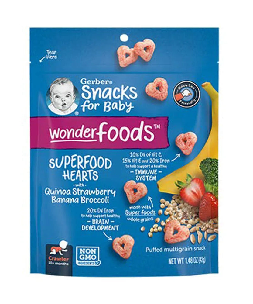 Gerber Superfood Hearts with Quinoa Strawberry Banana & Broccoli Snacks for Crawler 10 Months & Above - 42g