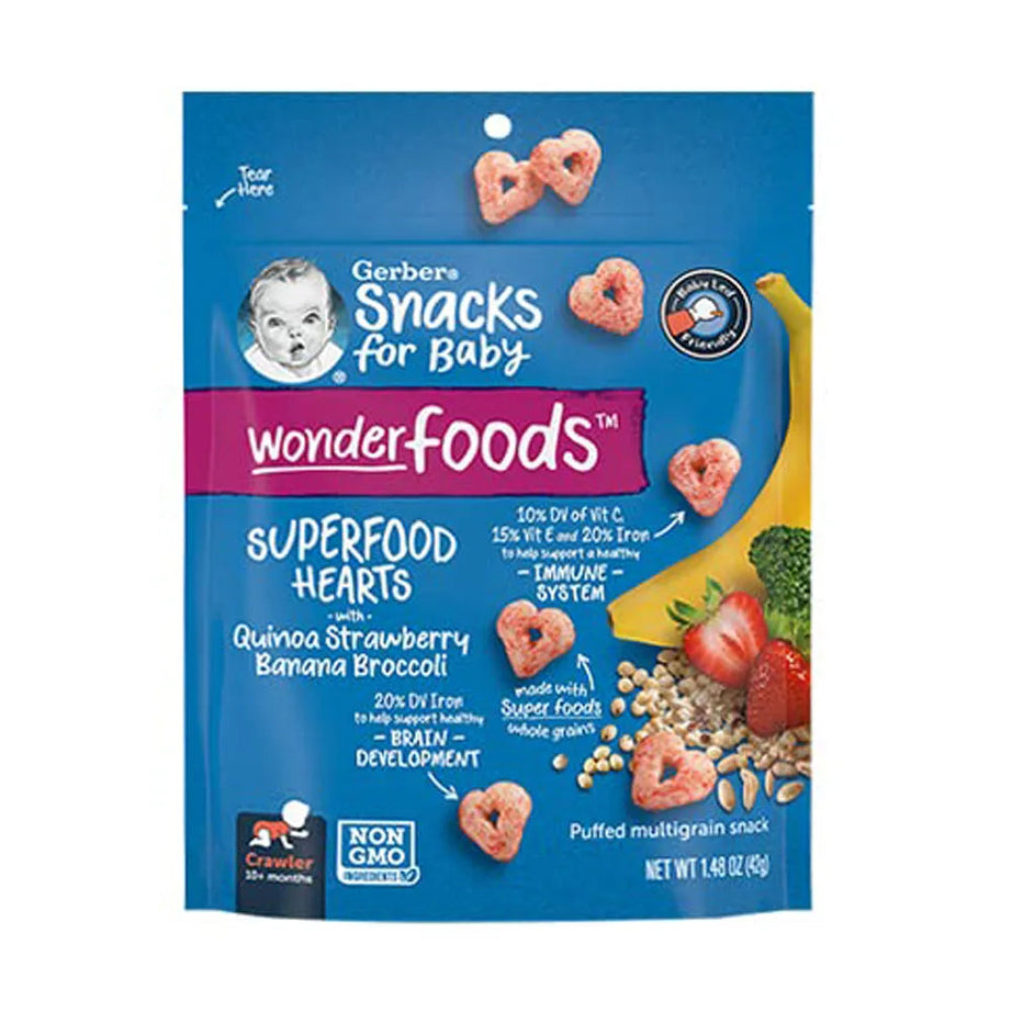 Gerber Superfood Hearts with Quinoa Strawberry Banana & Broccoli Snacks for Crawler 10 Months & Above - 42g