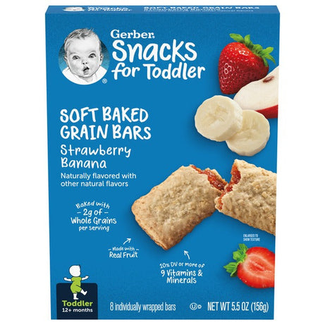 Gerber Strawberry Banana Soft Baked Grain Bars - Snacks for Toddler 12 Months & Above - 156g