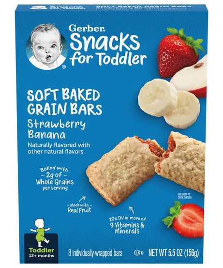 Gerber Strawberry Banana Soft Baked Grain Bars - Snacks for Toddler 12 Months & Above - 156g - MINIMEE KIDS