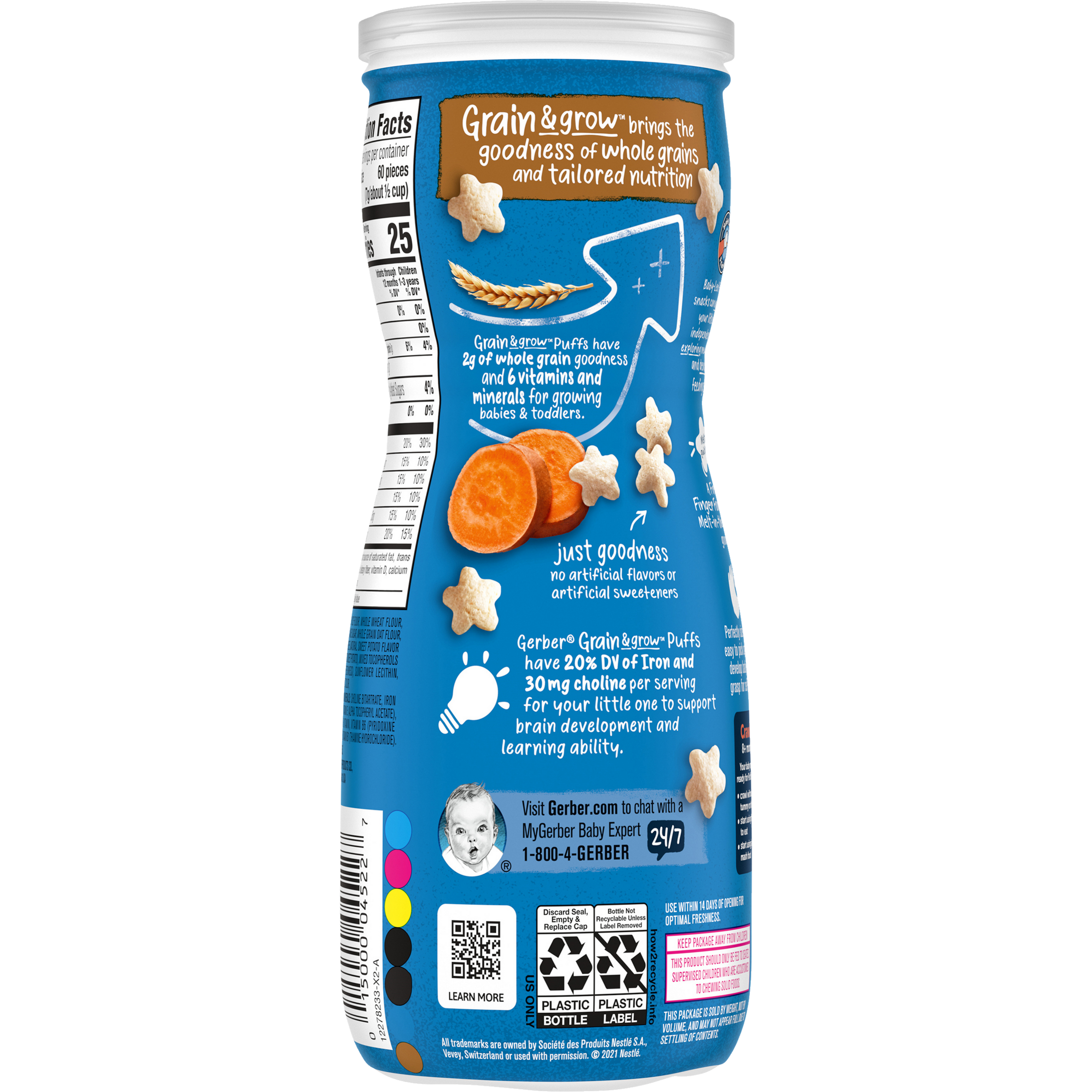 Gerber Grain & Grow Sweet Potato Puffs Baby Cereal Snack for Crawlers 8+ Months – Whole Grains, Iron, Vitamin E – Non-GMO Baby Snack – 42g