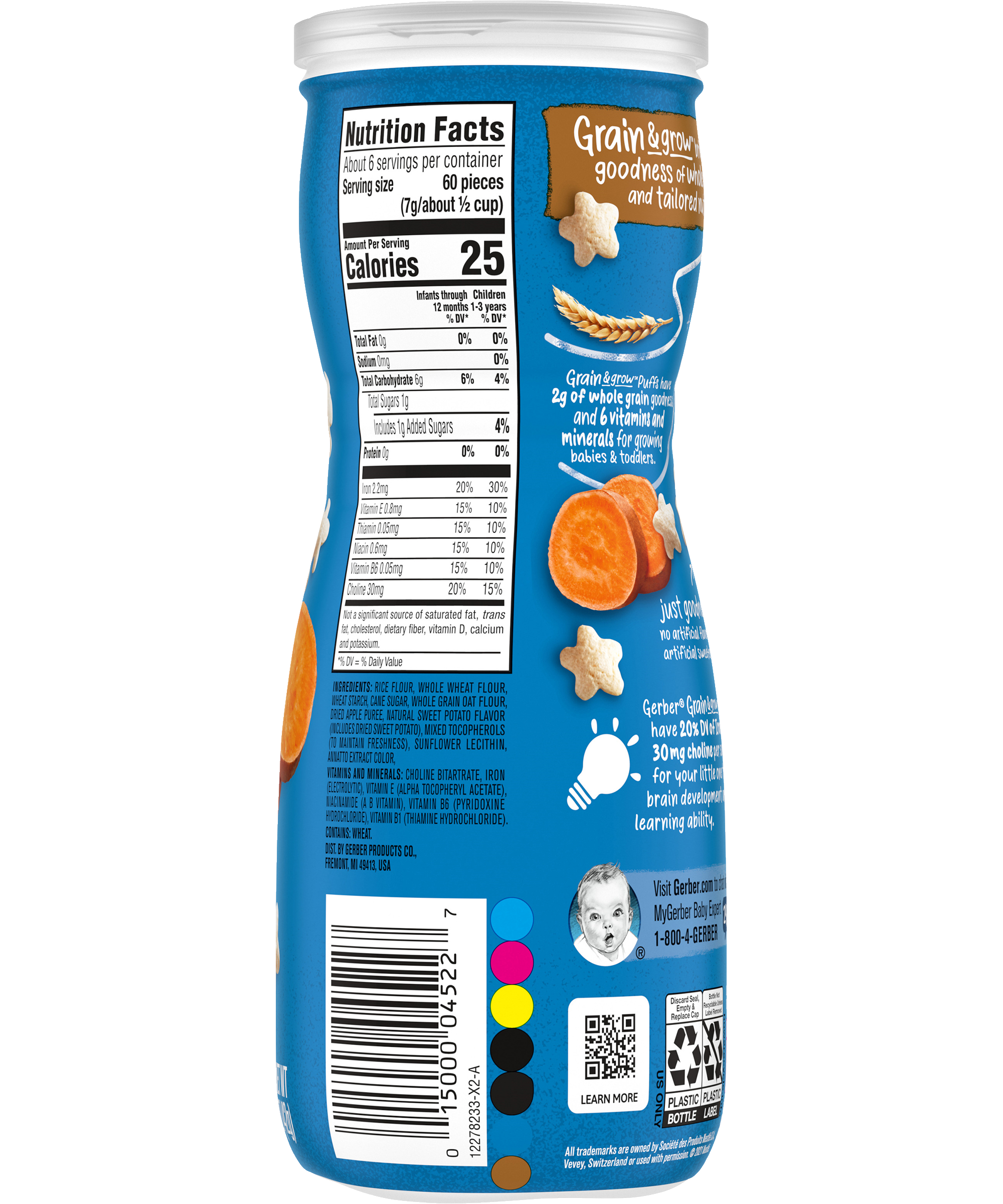 Gerber Grain & Grow Sweet Potato Puffs Baby Cereal Snack for Crawlers 8+ Months – Whole Grains, Iron, Vitamin E – Non-GMO Baby Snack – 42g - MINIMEE KIDS