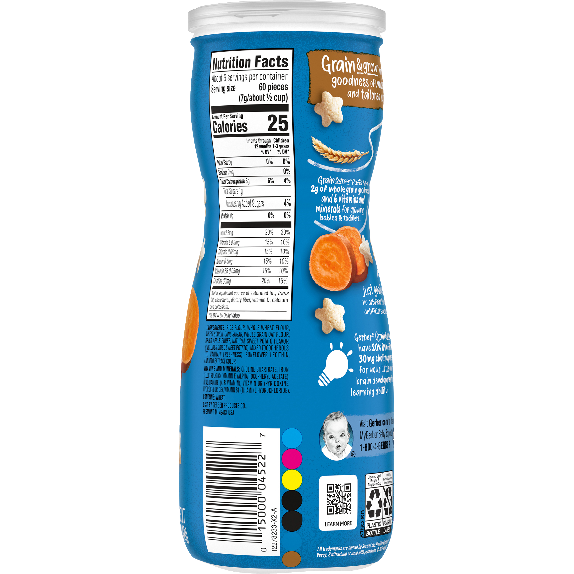 Gerber Grain & Grow Sweet Potato Puffs Baby Cereal Snack for Crawlers 8+ Months – Whole Grains, Iron, Vitamin E – Non-GMO Baby Snack – 42g