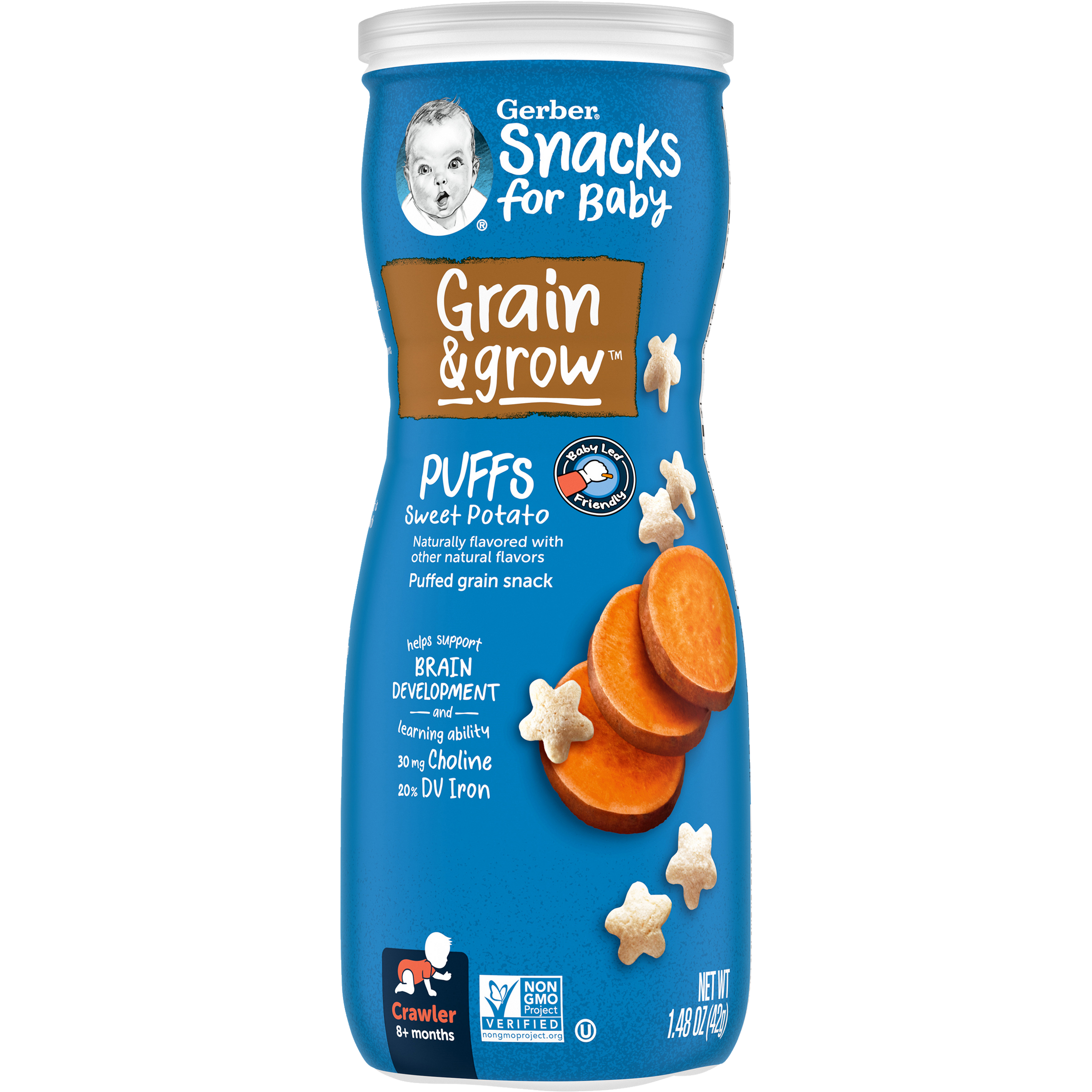 Gerber Grain & Grow Sweet Potato Puffs Baby Cereal Snack for Crawlers 8+ Months – Whole Grains, Iron, Vitamin E – Non-GMO Baby Snack – 42g