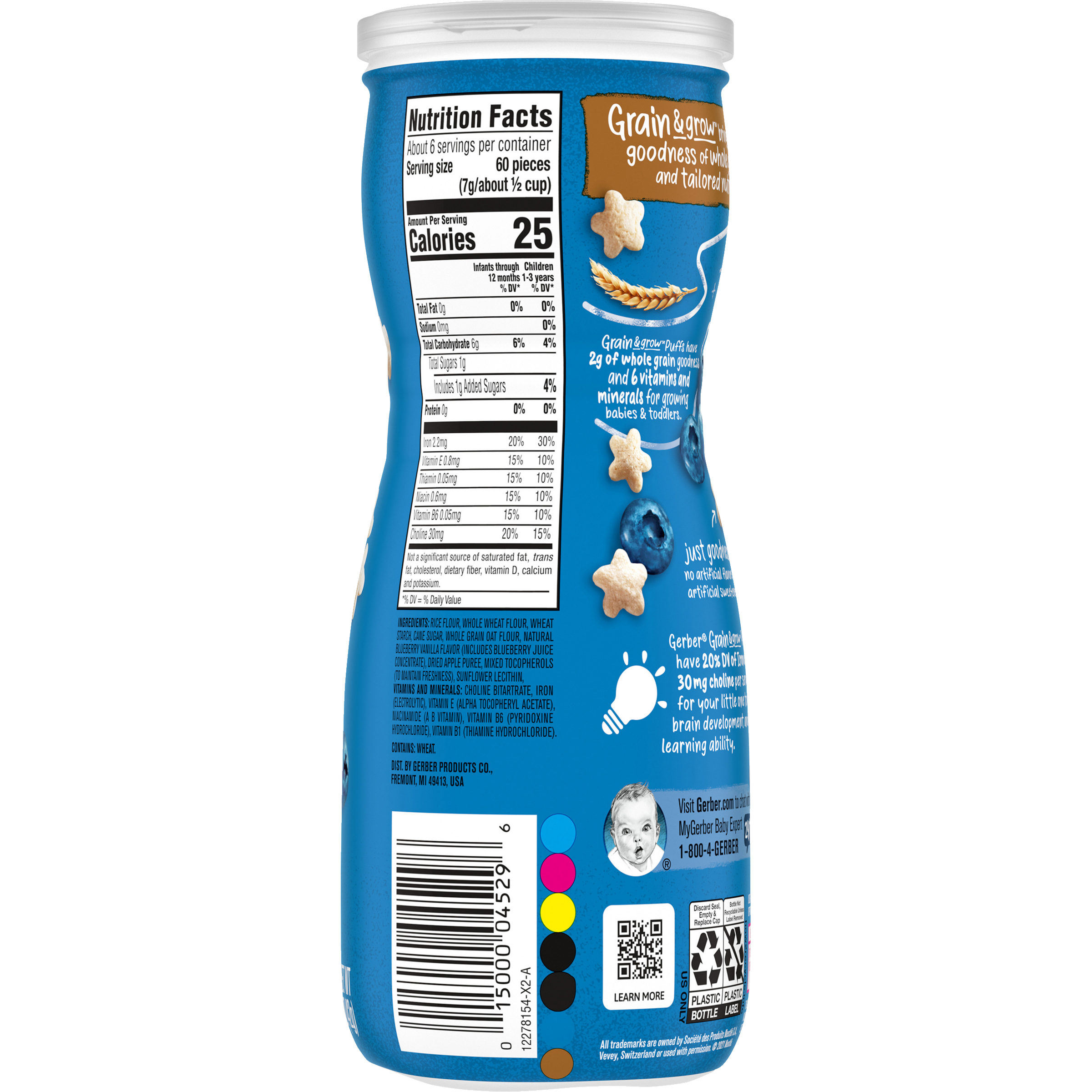 Gerber Grain & Grow Blueberry Puffs – Whole Grain Baby Snack with Iron, Vitamin E & Zinc – No Artificial Flavors – 8+ Months – 42g (1.48 oz)
