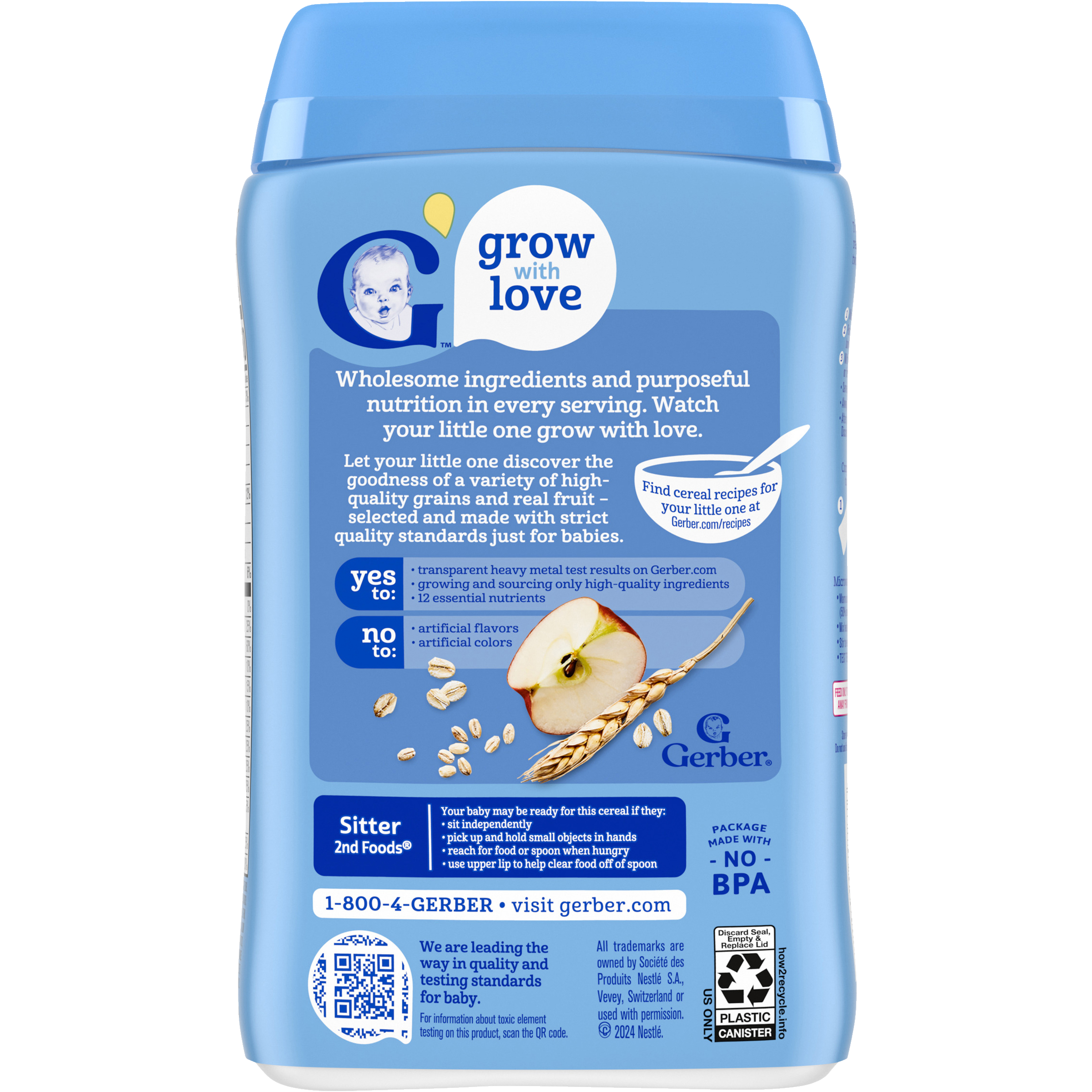 Gerber Multigrain Apple Cereal - 227g | Whole Grain Infant Cereal with Apple, Non-GMO, Iron & Essential Nutrients for Sitter Babies (6+ Months)