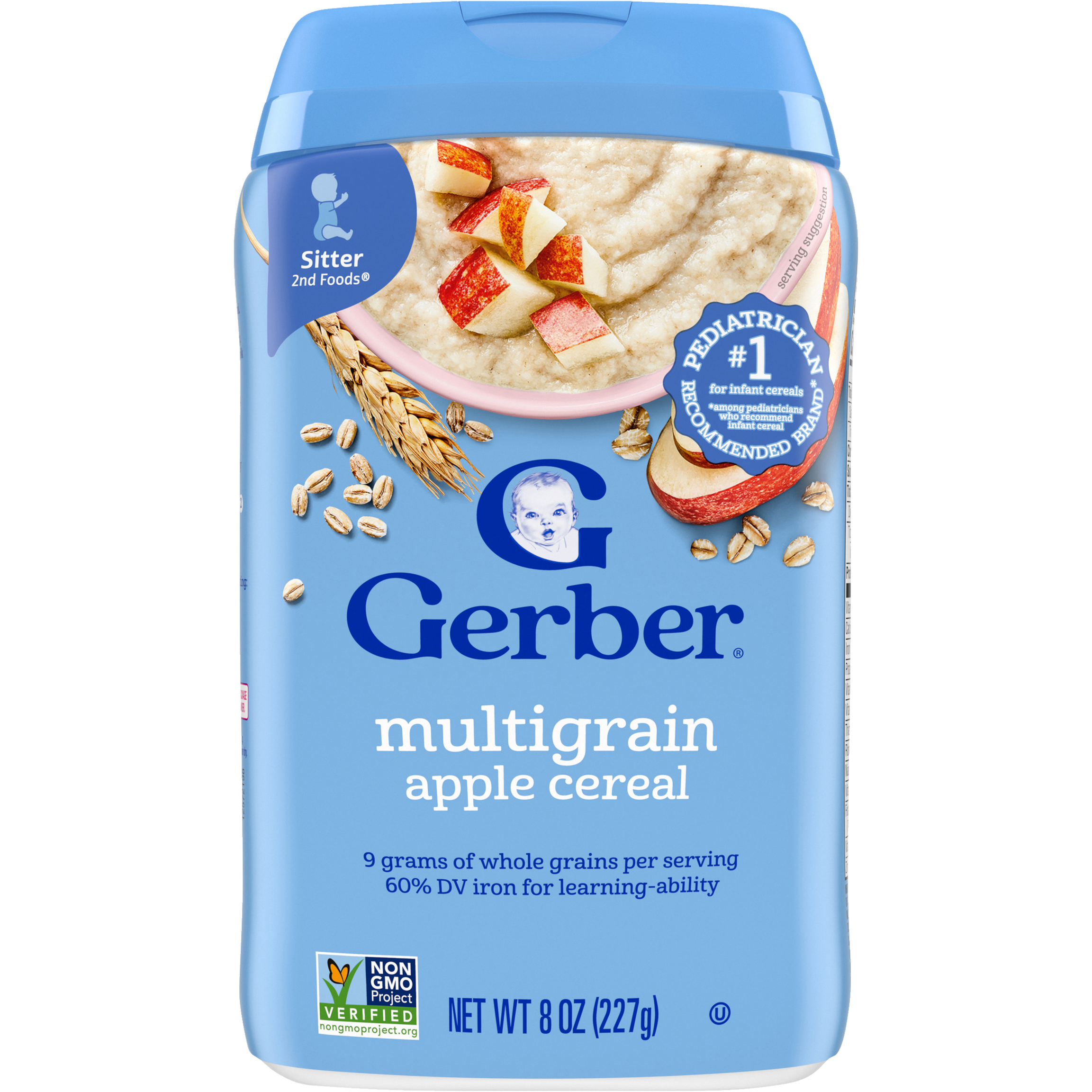 Gerber Multigrain Apple Cereal - 227g | Whole Grain Infant Cereal with Apple, Non-GMO, Iron & Essential Nutrients for Sitter Babies (6+ Months)