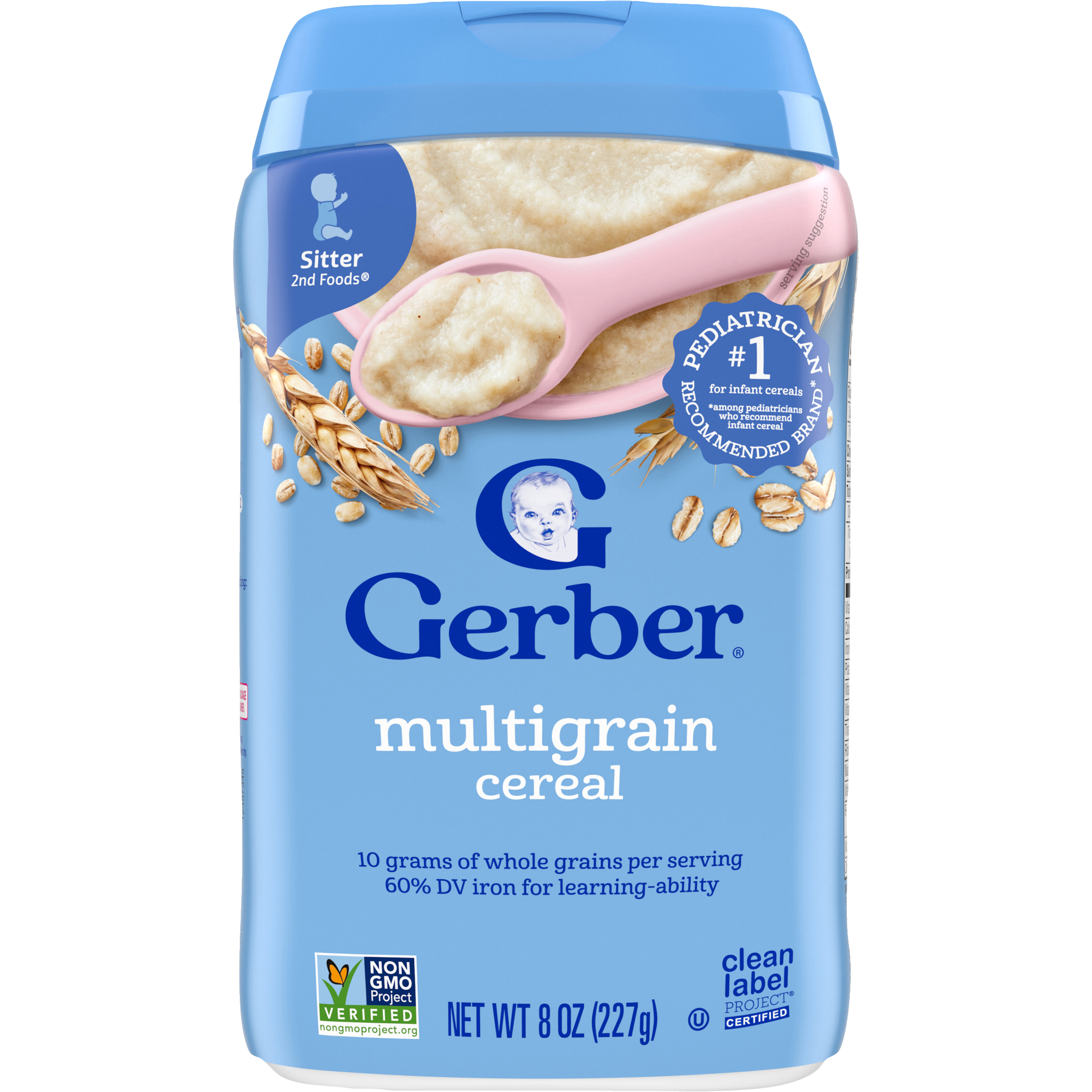 Gerber Multigrain Cereal - 227g | Gentle Grains Infant Cereal, Non-GMO, 60% DV Iron for Learning-Ability & 10g Whole Grains for Sitter Babies (6+ Months)