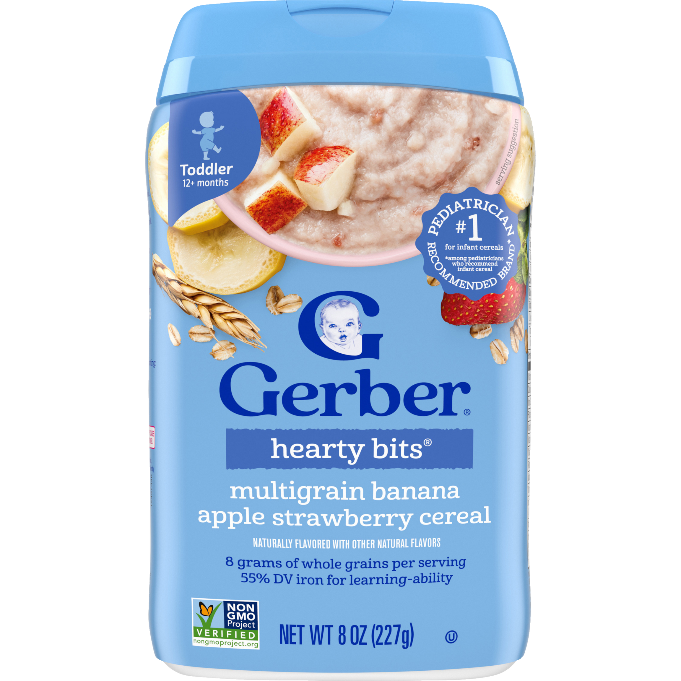 Gerber Hearty Bits Multigrain Banana Apple Strawberry Cereal - 227g | Whole Grain Cereal, Non-GMO, Iron & Essential Nutrients for Toddlers (12+ Months)