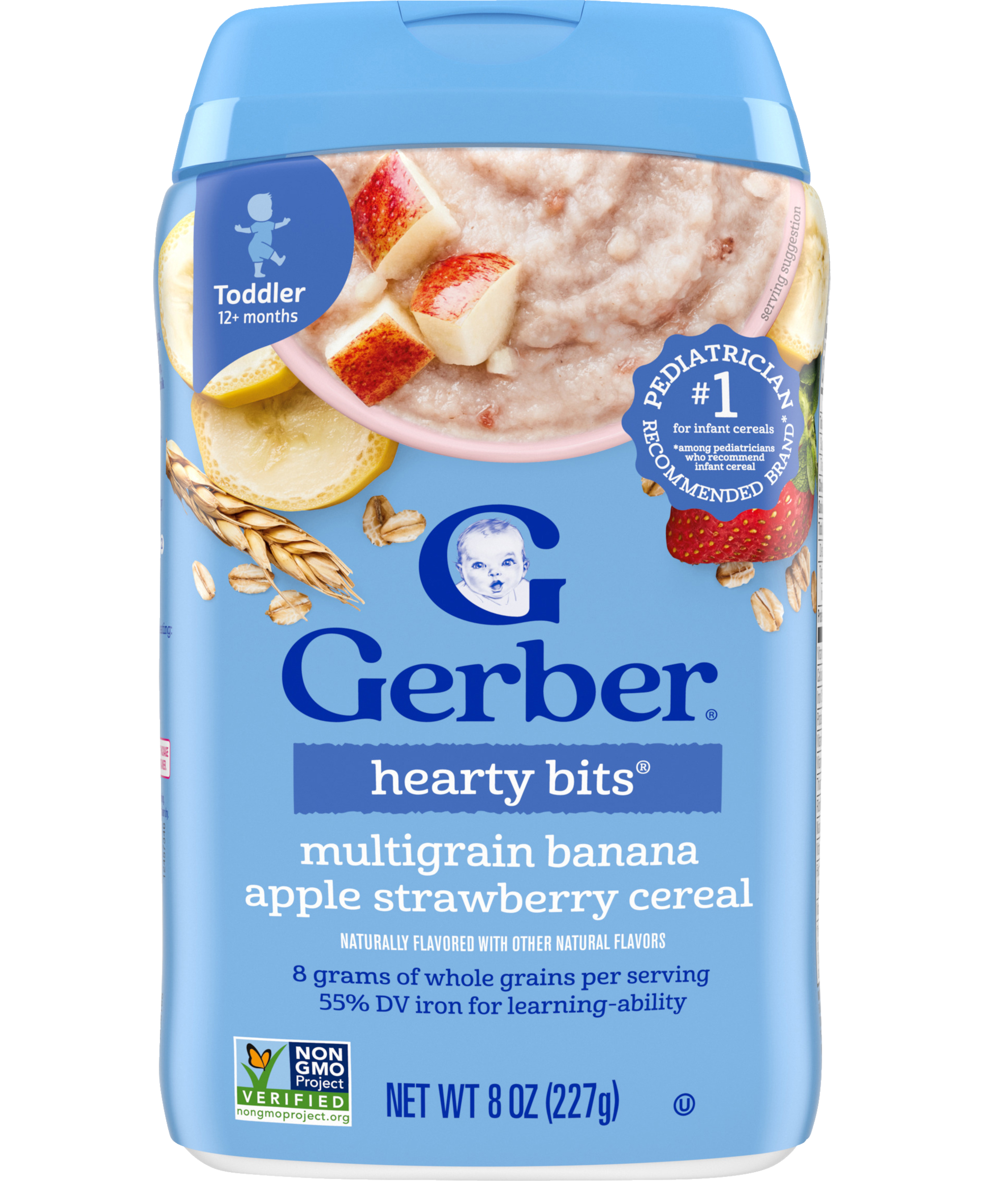 Gerber Hearty Bits Multigrain Banana Apple Strawberry Cereal - 227g | Whole Grain Cereal, Non-GMO, Iron & Essential Nutrients for Toddlers (12+ Months) - MINIMEE KIDS