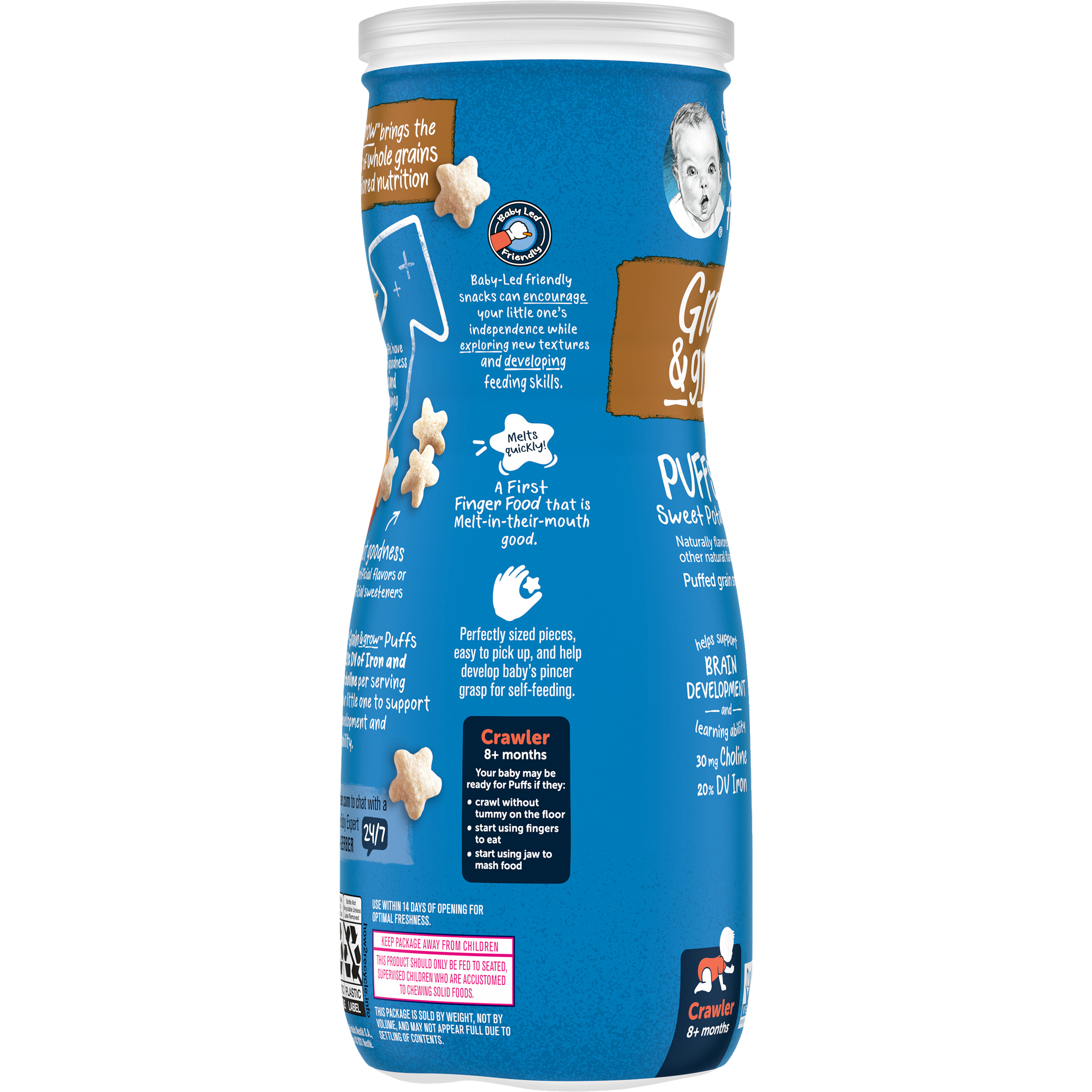 Gerber Grain & Grow Sweet Potato Puffs Baby Cereal Snack for Crawlers 8+ Months – Whole Grains, Iron, Vitamin E – Non-GMO Baby Snack – 42g