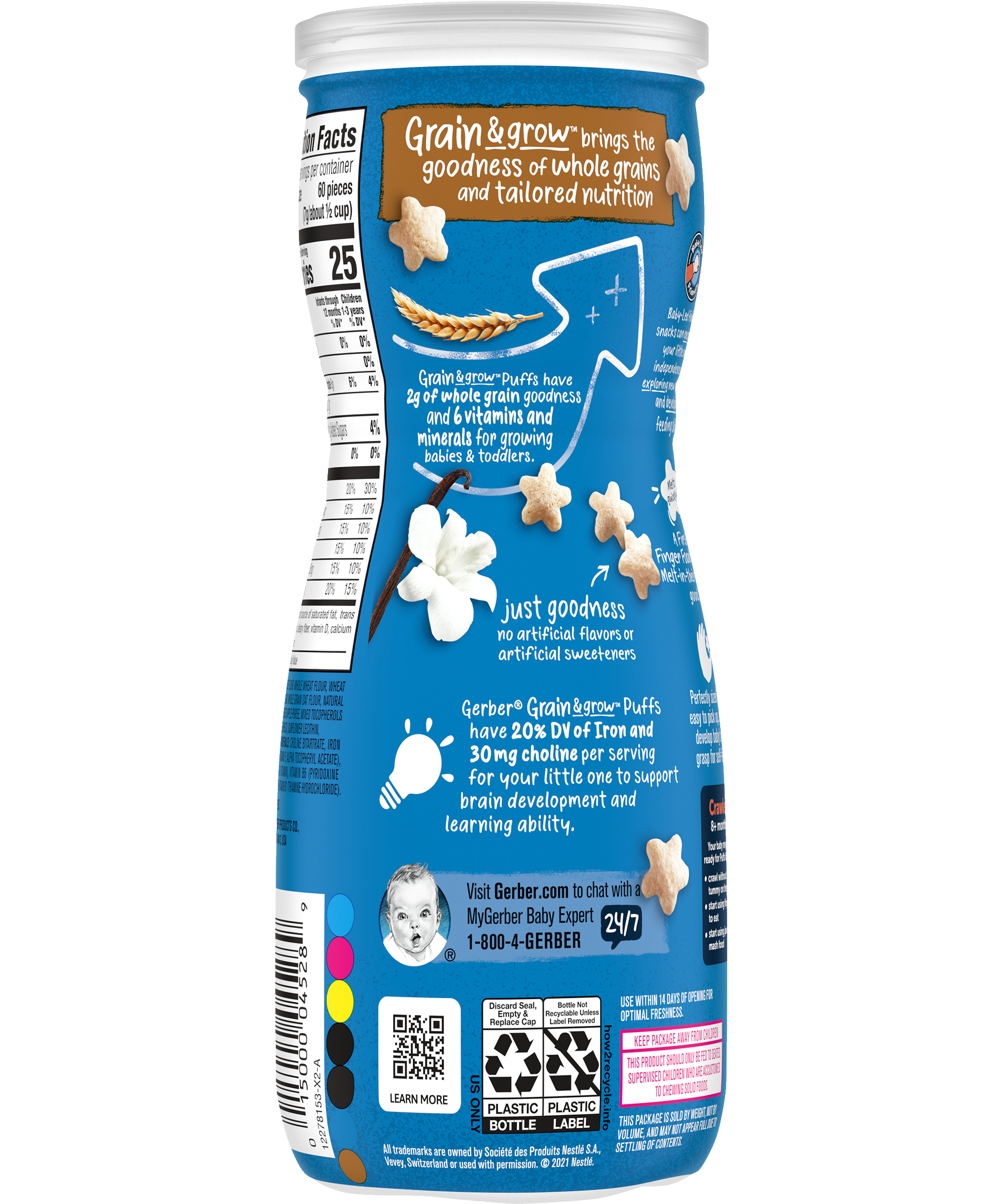 Gerber Grain & Grow Vanilla Puffs Baby Cereal Snack for Crawlers 8+ Months – Whole Grains, Iron, Vitamin E – Non-GMO Baby Snack – 42g - MINIMEE KIDS