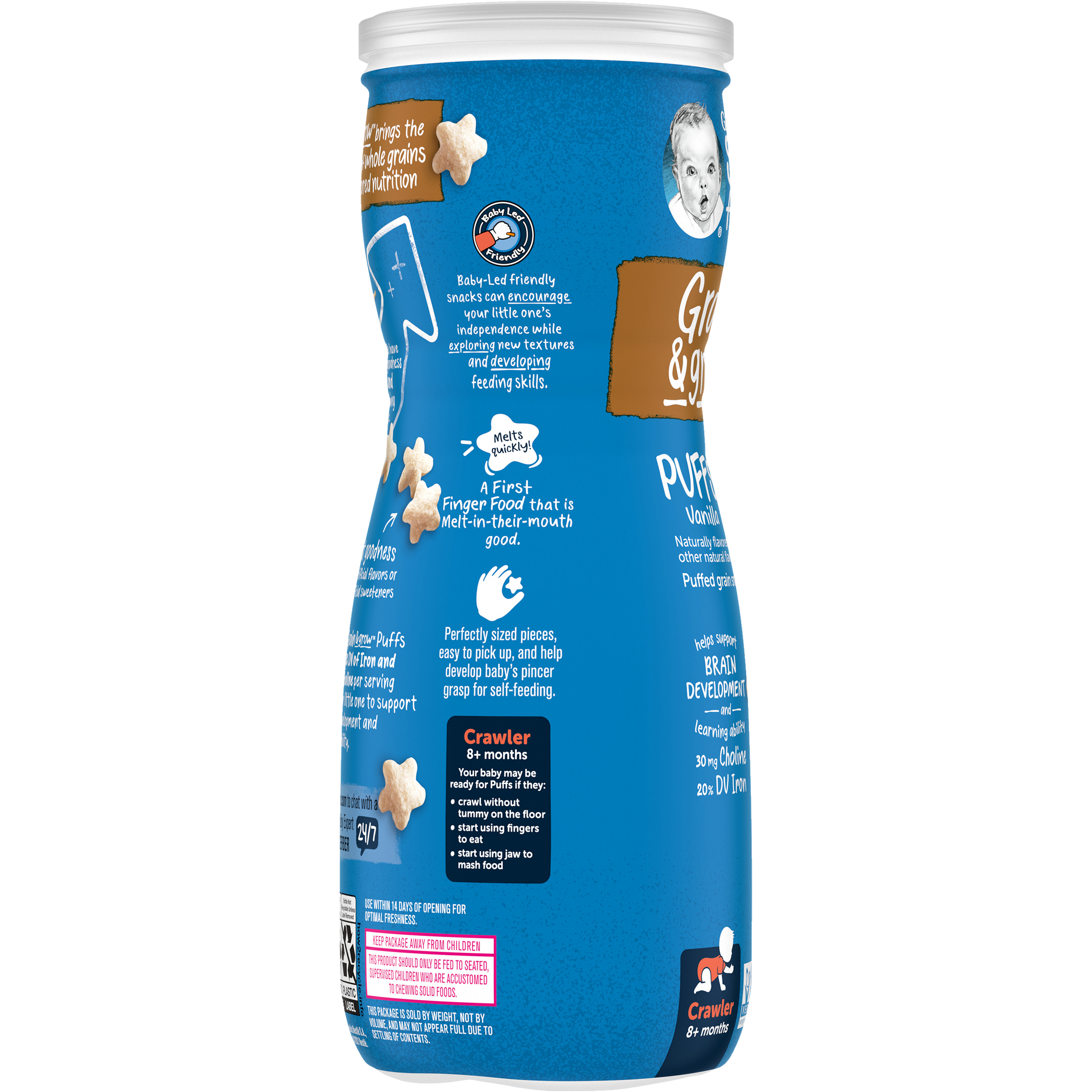 Gerber Grain & Grow Vanilla Puffs Baby Cereal Snack for Crawlers 8+ Months – Whole Grains, Iron, Vitamin E – Non-GMO Baby Snack – 42g