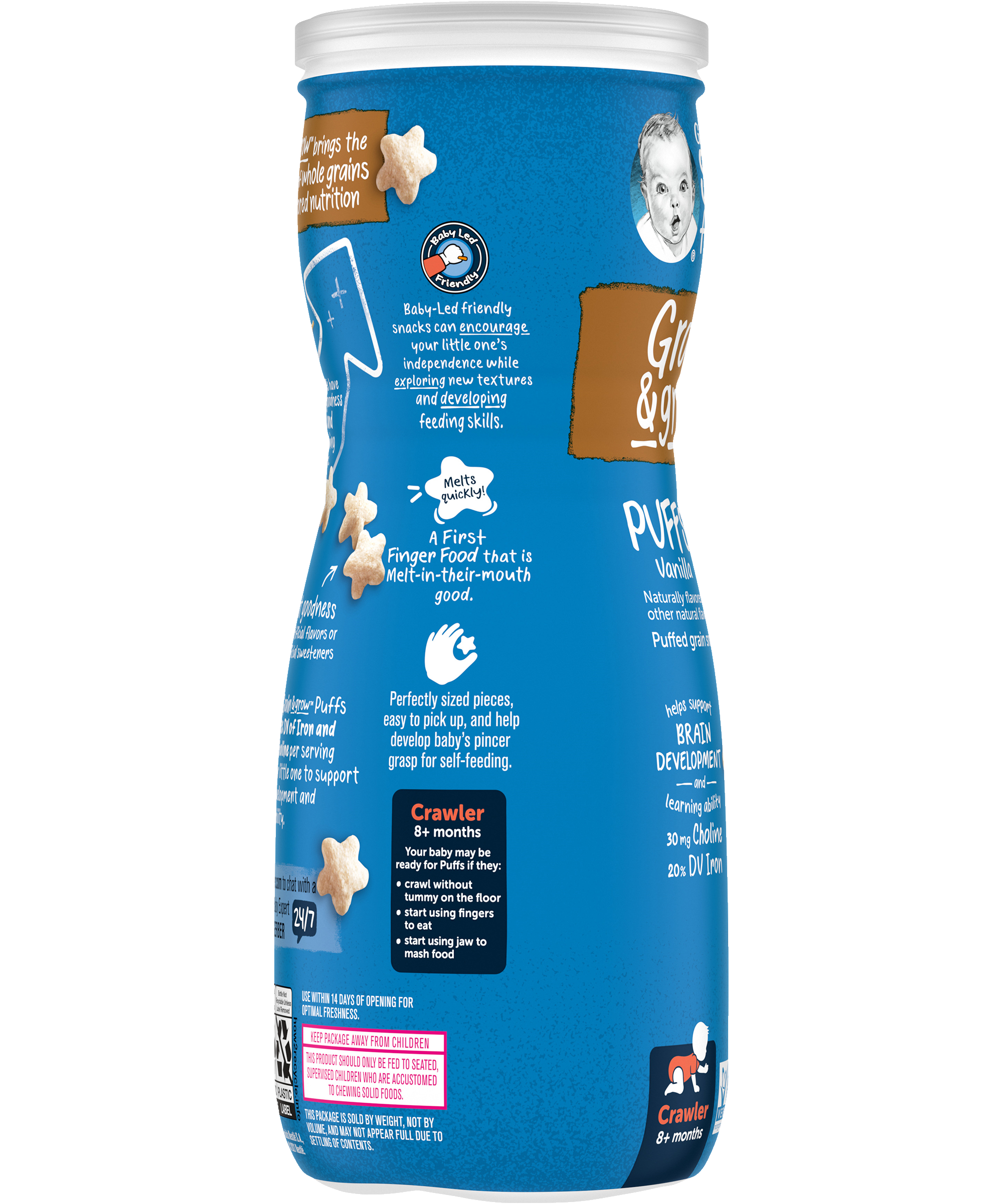 Gerber Grain & Grow Vanilla Puffs Baby Cereal Snack for Crawlers 8+ Months – Whole Grains, Iron, Vitamin E – Non-GMO Baby Snack – 42g - MINIMEE KIDS