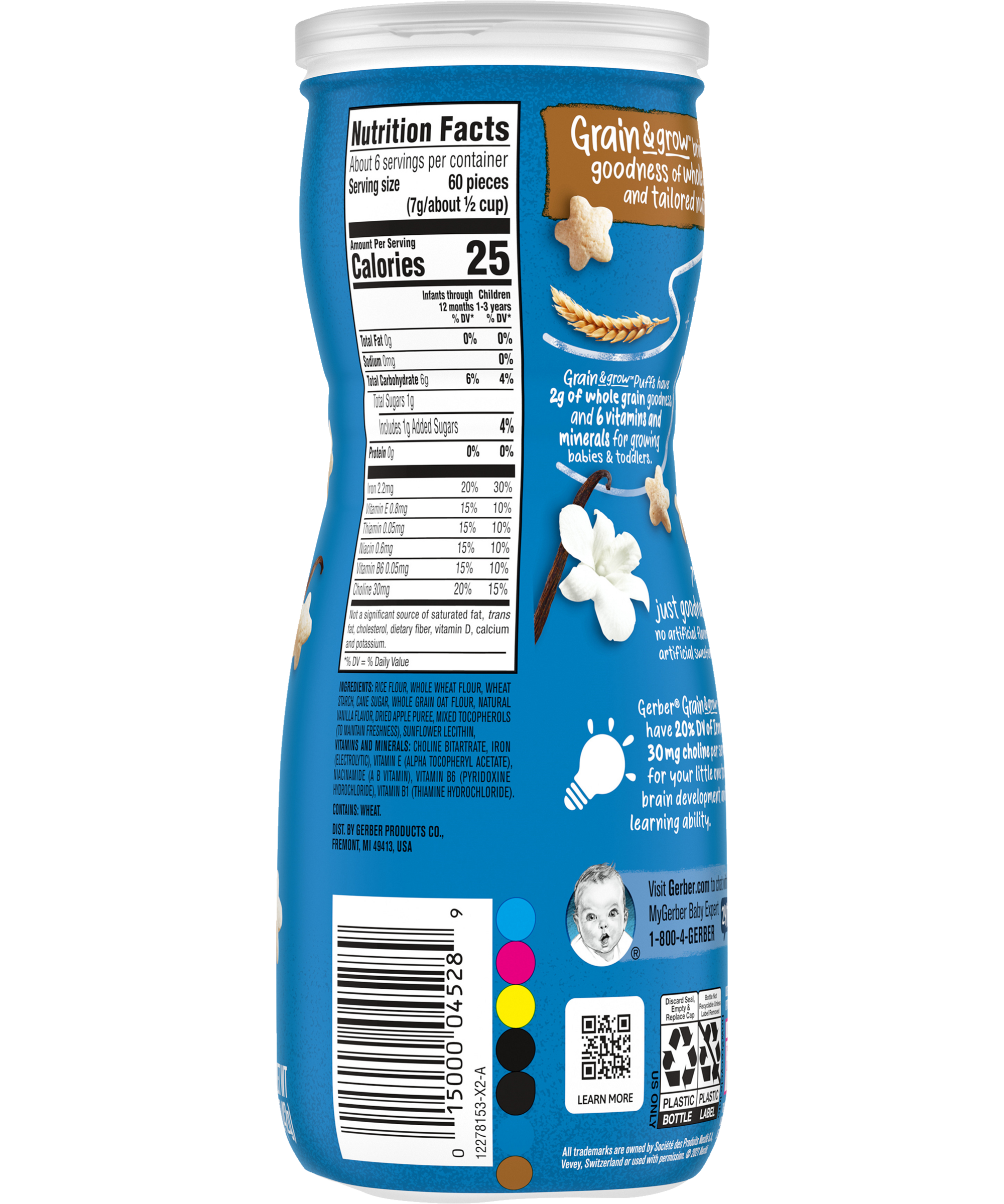 Gerber Grain & Grow Vanilla Puffs Baby Cereal Snack for Crawlers 8+ Months – Whole Grains, Iron, Vitamin E – Non-GMO Baby Snack – 42g - MINIMEE KIDS