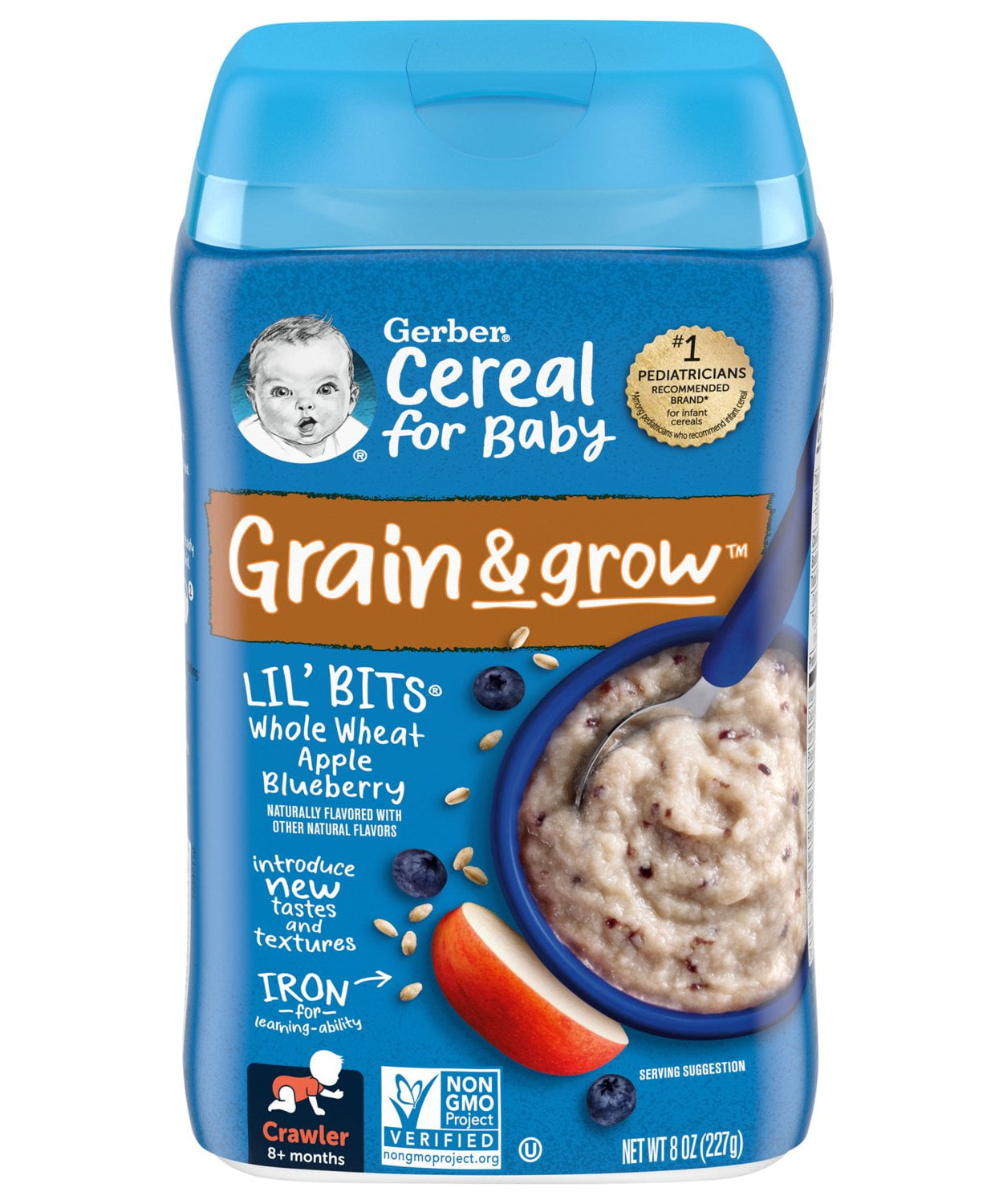 Gerber Grain & grow Lil' bits Whole Wheat Apple Blueberry Cereals for Crawlers 8 Months & Above - 227g