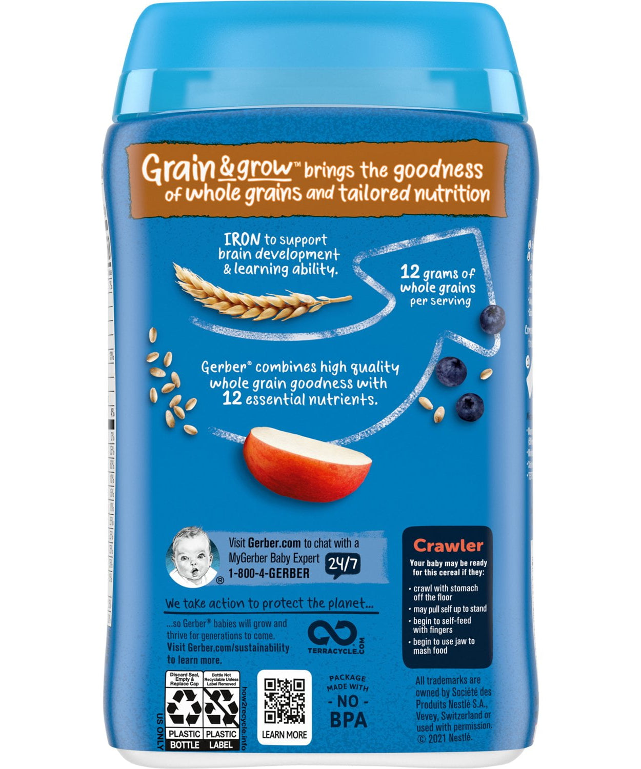 Gerber Grain & grow Lil' bits Whole Wheat Apple Blueberry Cereals for Crawlers 8 Months & Above - 227g