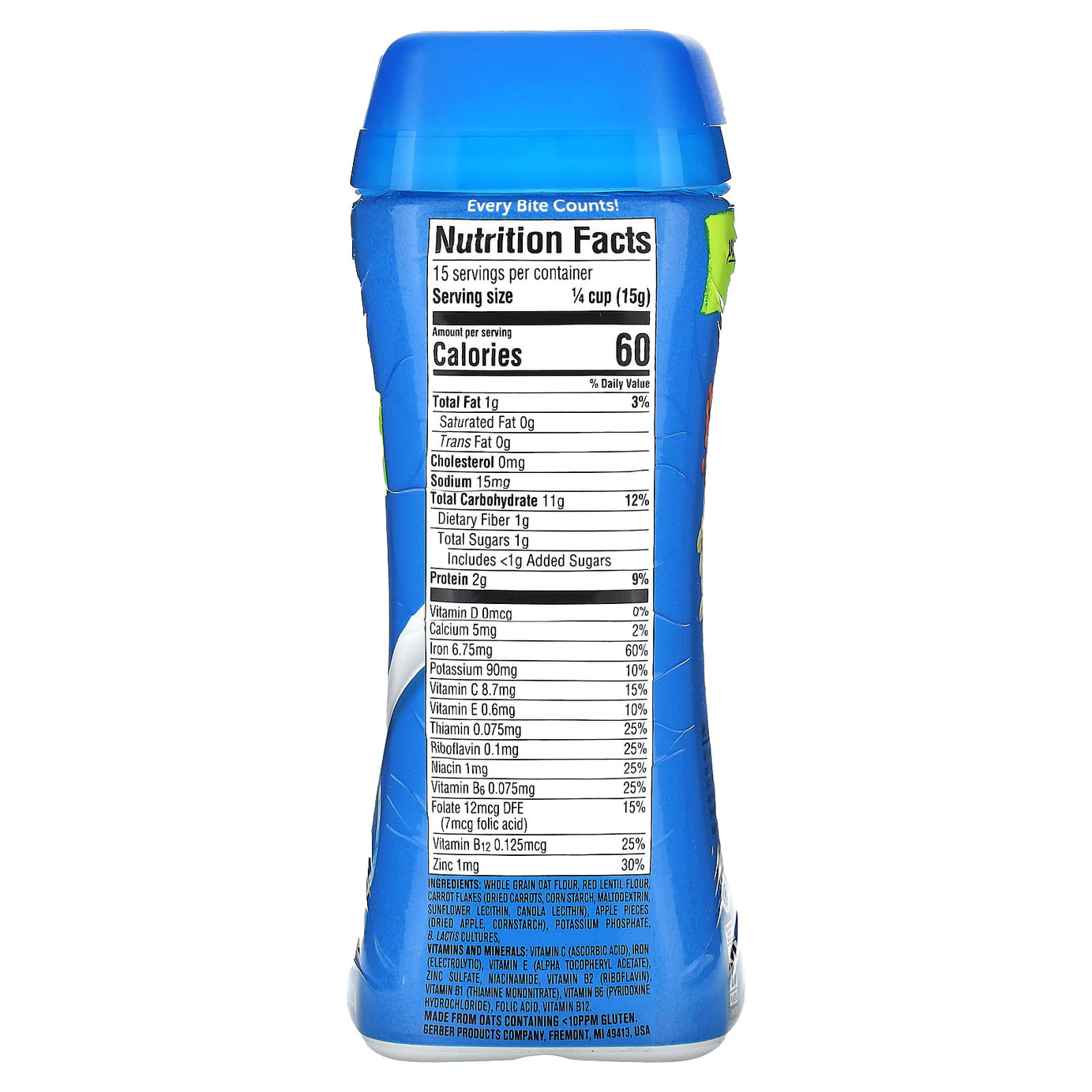 Gerber Powerblend Cereal for Baby – Probiotic Oatmeal Lentil Carrot & Apple | Iron-Fortified, Whole Grains & Plant Protein | NON-GMO, 227g | 8+ Months