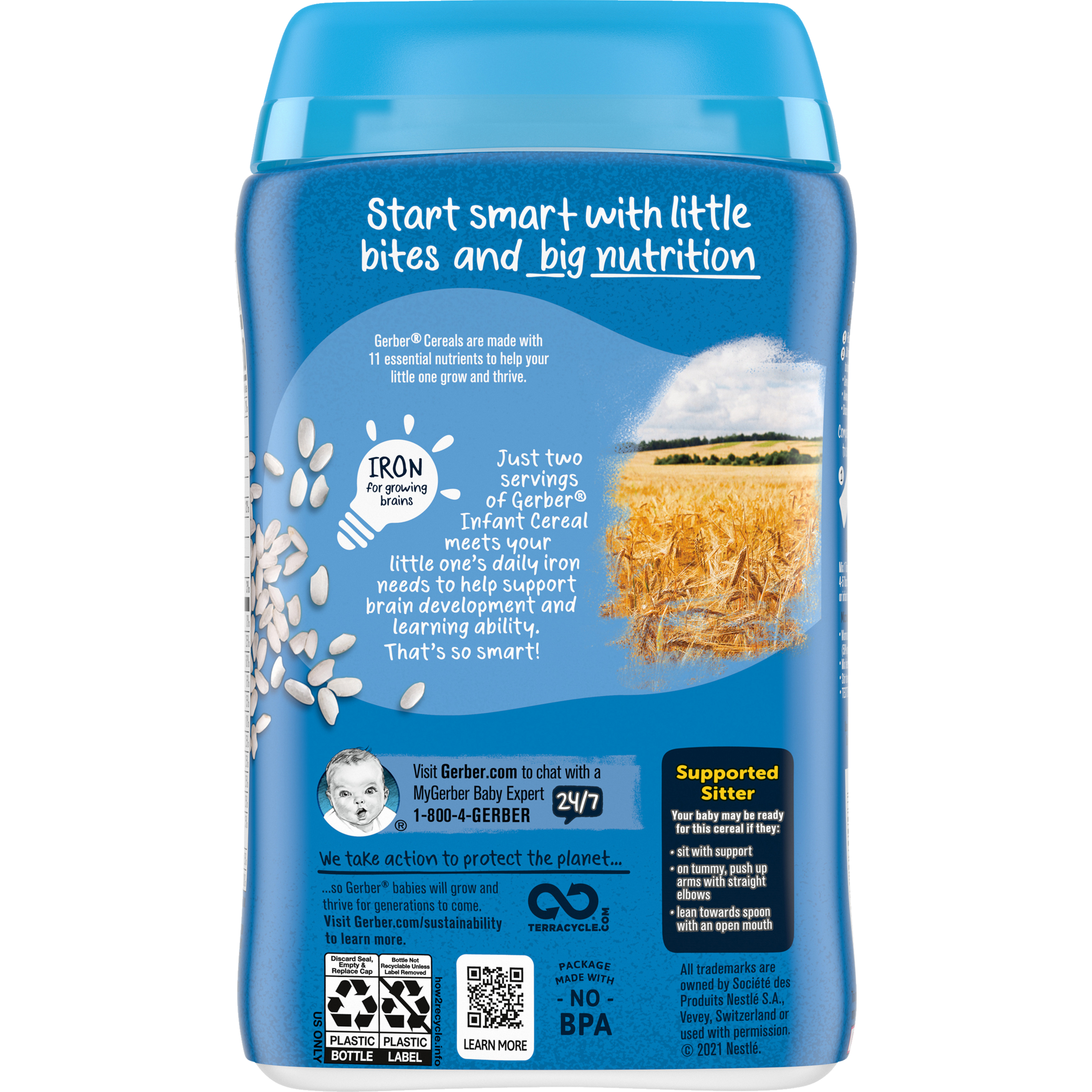 Gerber Single Grain Rice Cereal – Supported Sitter First Foods for 6+ Months – Fortified with Iron, Calcium, Zinc & B Vitamins – Gluten-Free Baby Cereal (227g)