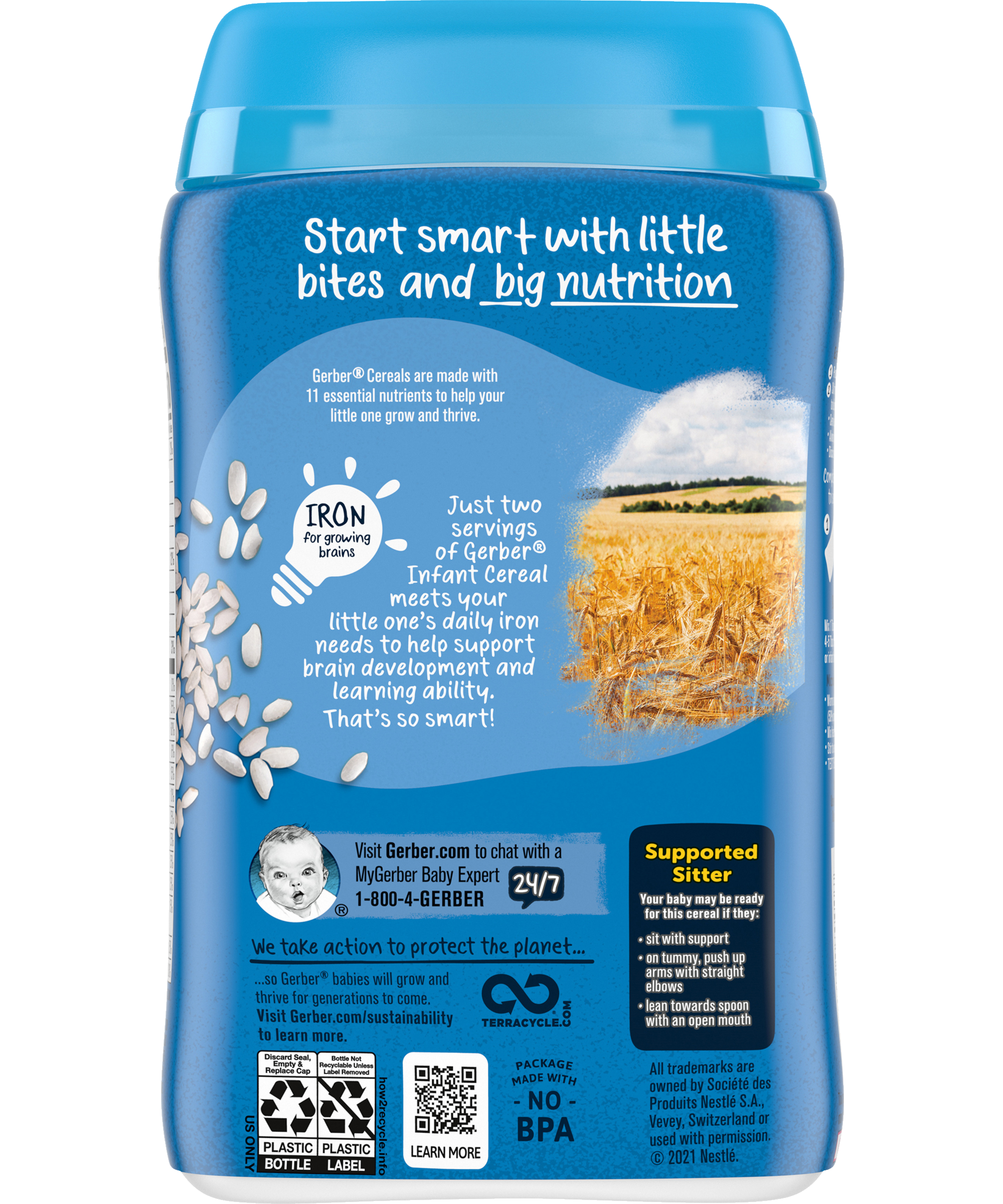 Gerber Single Grain Rice Cereal – Supported Sitter First Foods for 6+ Months – Fortified with Iron, Calcium, Zinc & B Vitamins – Gluten-Free Baby Cereal (227g) - MINIMEE KIDS
