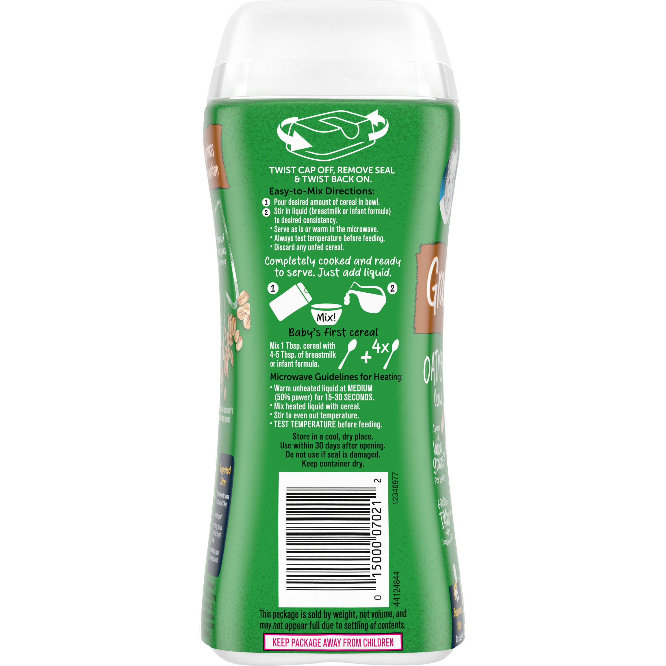 Gerber Organic Grain & Grow Oatmeal Cereal – USDA Certified Organic, Non-GMO, Single Grain Infant Cereal with 60% Daily Iron – 227g (8oz) – First Foods for Supported Sitters (4+ Months)