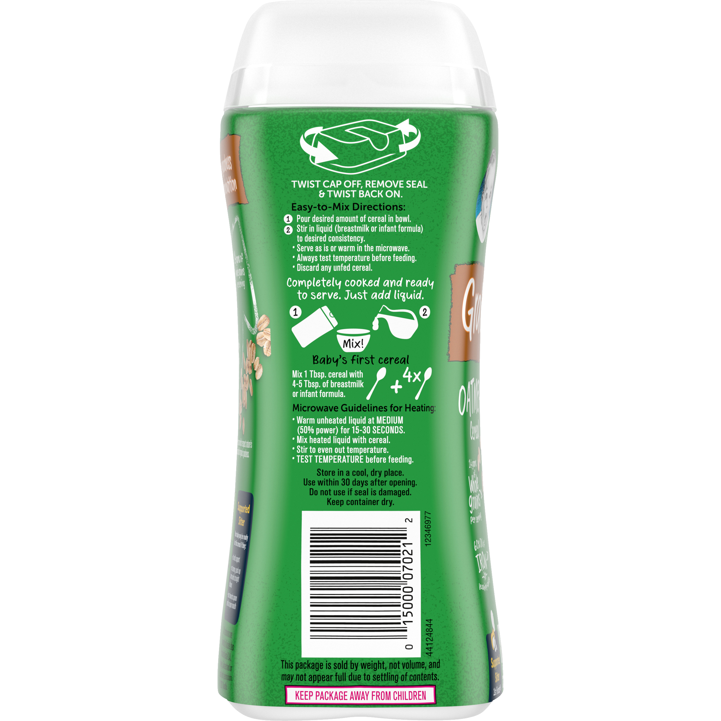 Gerber Organic Grain & Grow Oatmeal Cereal – USDA Certified Organic, Non-GMO, Single Grain Infant Cereal with 60% Daily Iron – 227g (8oz) – First Foods for Supported Sitters (4+ Months)