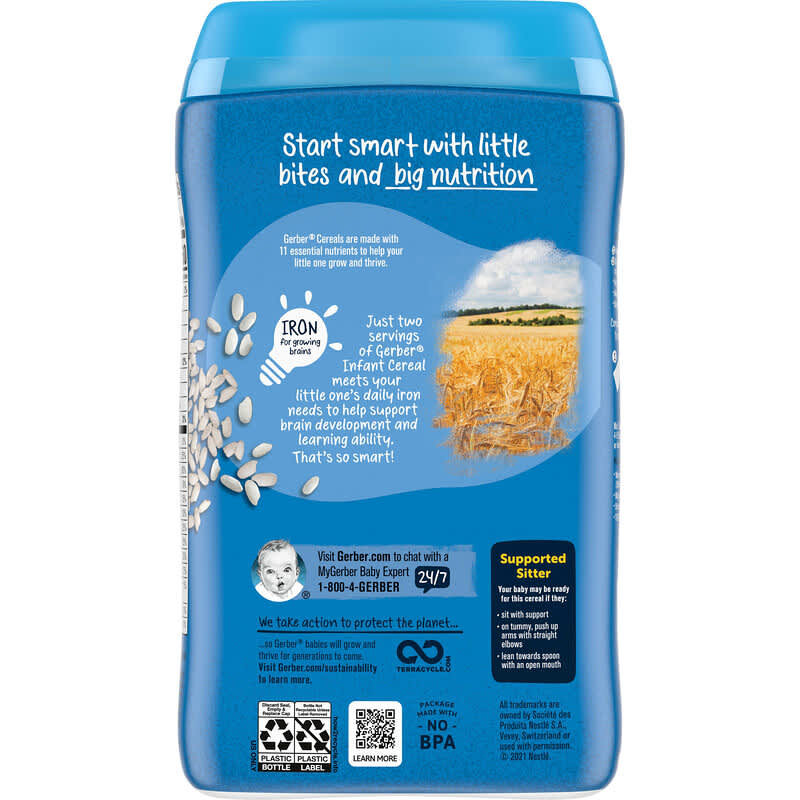 Gerber Rice Cereal for Baby 1st Foods Supported Sitter - 16oz/454g | Single Grain Cereal