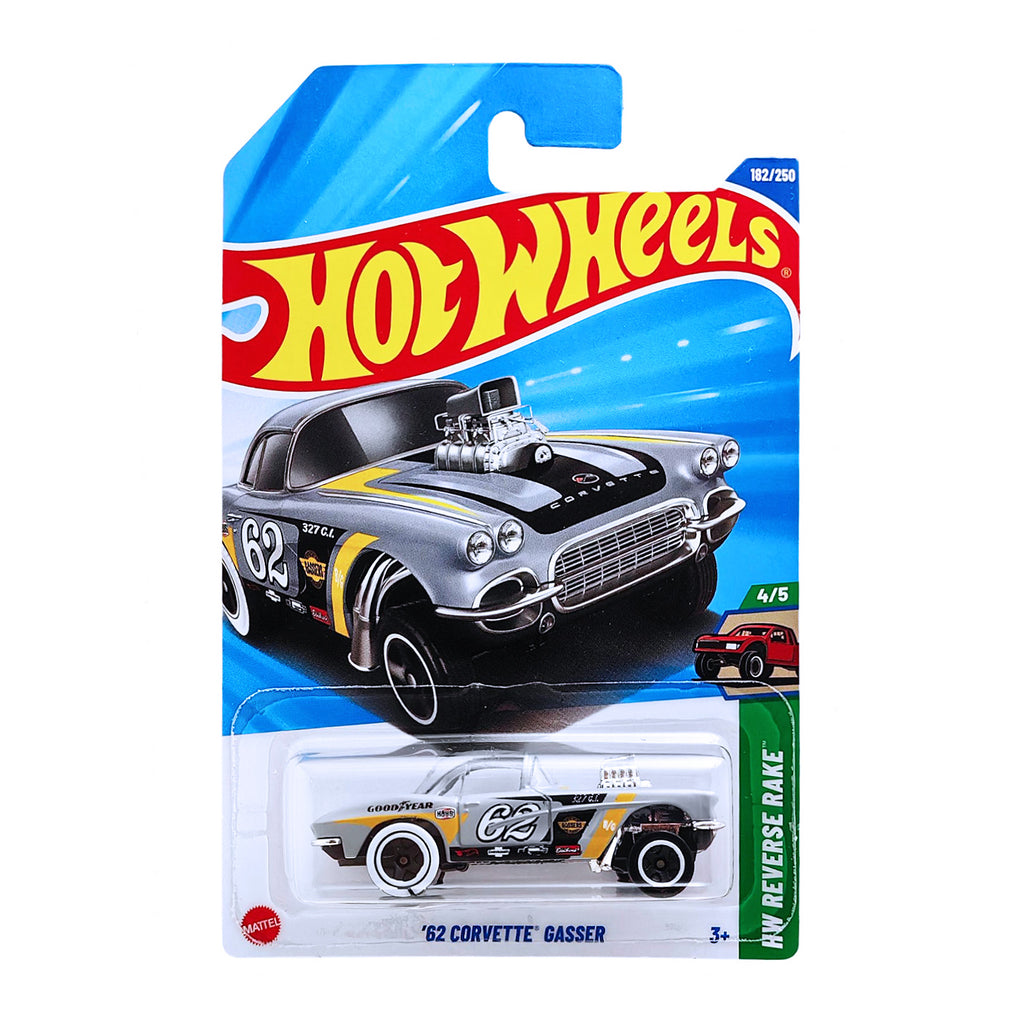 Hot Wheels '62 Corvette Gasser (Silver) | 2025 HW Reverse Rake Series 4/5 | Collectible Die-Cast Car