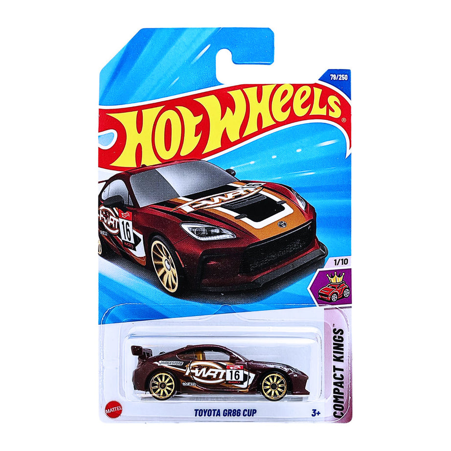 Hot Wheels Toyota GR86 Cup Maroon Race Car – Compact Kings 2025 Series Die-Cast Collectible (79/250, 1/10) with Gold Wheels