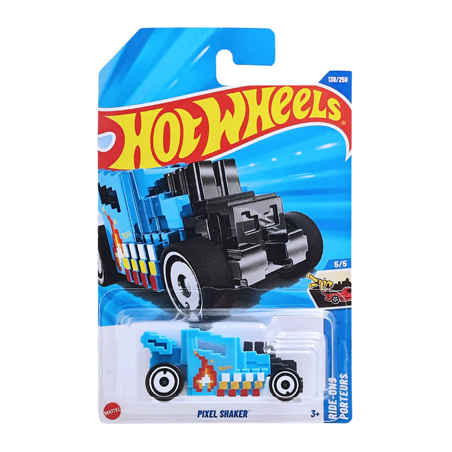 Hot Wheels 2025 Pixel Shaker (Blue, Pixelated Flame Graphics) – HW Ride-Ons Series 5/5, Mainline 138/250, 1:64 Scale Die-Cast Toy Car for Kids & Collectors