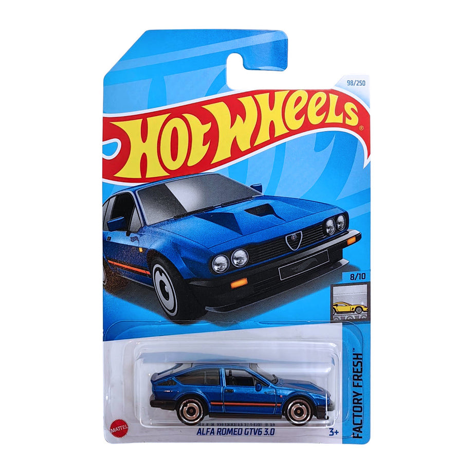 Hot Wheels Alfa Romeo GTV6 3.0 Die-Cast Car - HW Factory Fresh 1:64 Scale | Limited Edition 98/250 | Factory Fresh 8/10 | Metallic Blue with Orange Stripes
